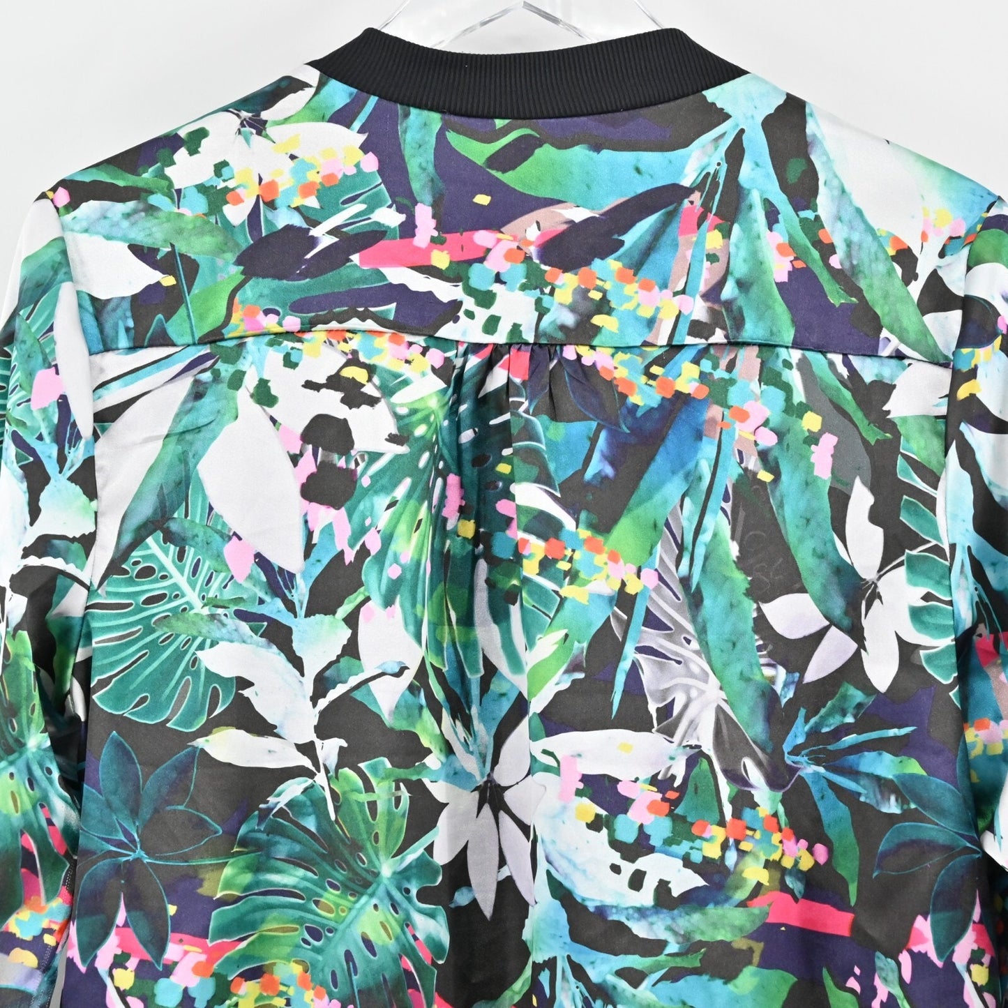 X by GOTTEX Jacket Womens Size L Multi Tropical Punch Print Bomber Activewear