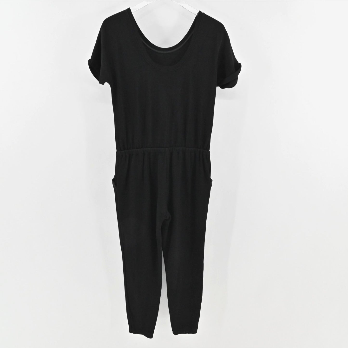 Theory Womens Black Sorgia Double Pique Jumpsuit Size S Cropped Short Sleeve