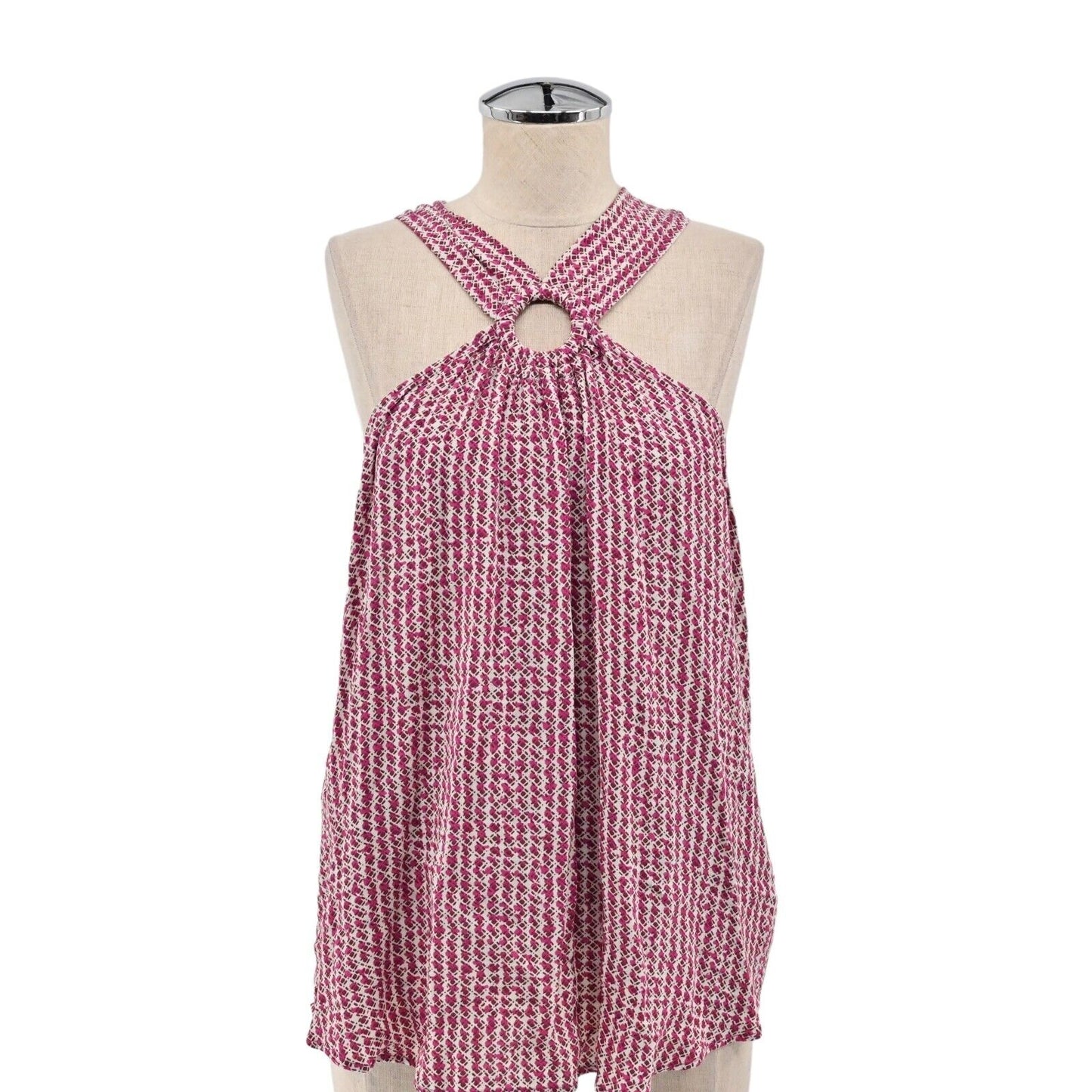 ANTHROPOLOGIE Top Womens Size 14 MAEVE Pink Retro Print Mica Halter Boho Beach