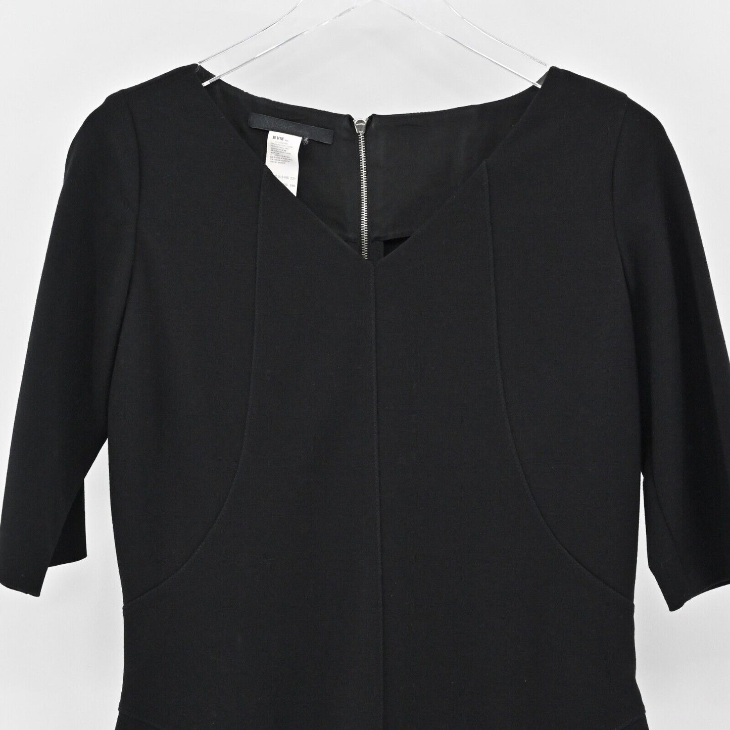 LES COPAINS Dress Size 44 Black V Neck Half Sleeve Knee Length Zip Sheath Career