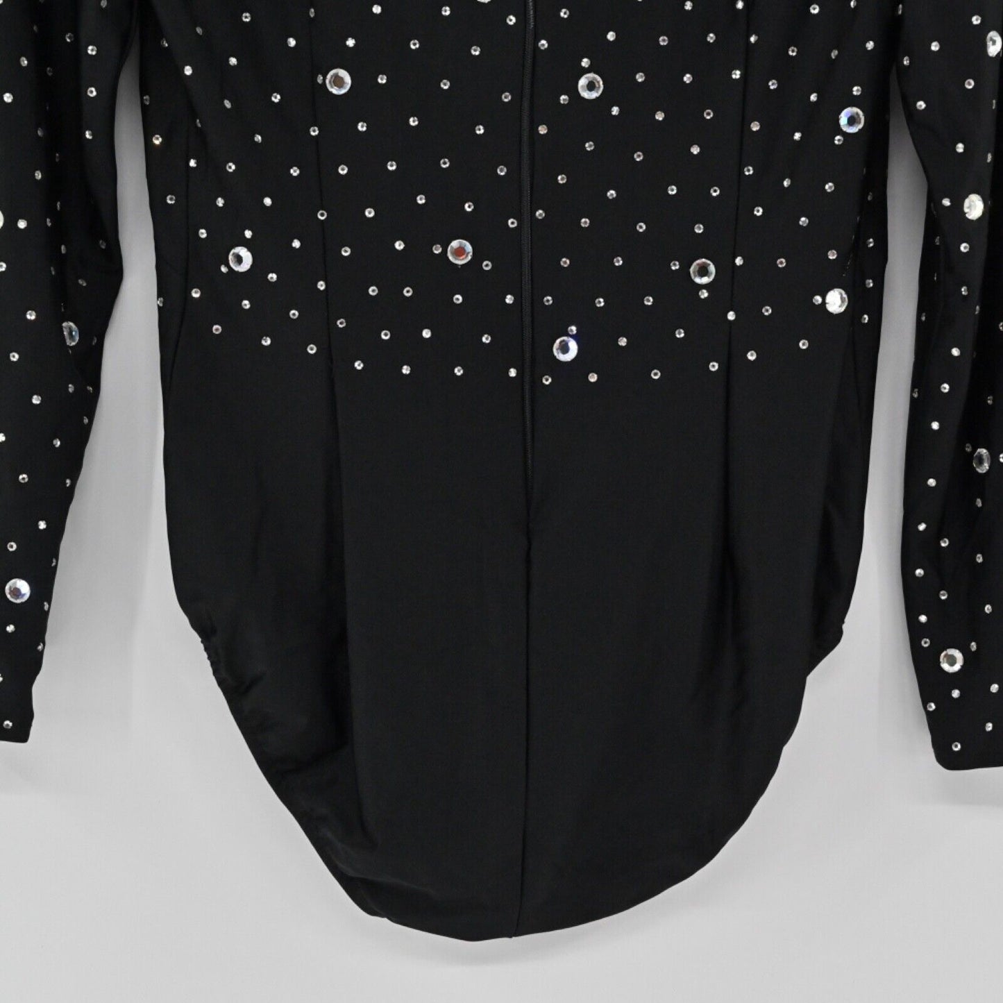 VINTAGE Bodysuit Womens Size 8 Black Rhinestone Mock Neck Long Sleeve Dance Glam