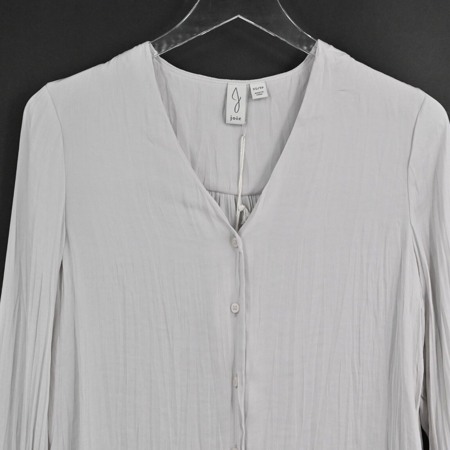 JOIE Top Womens Size XS Light Gray VNeck Button Front Long Sleeve Blouse NEW