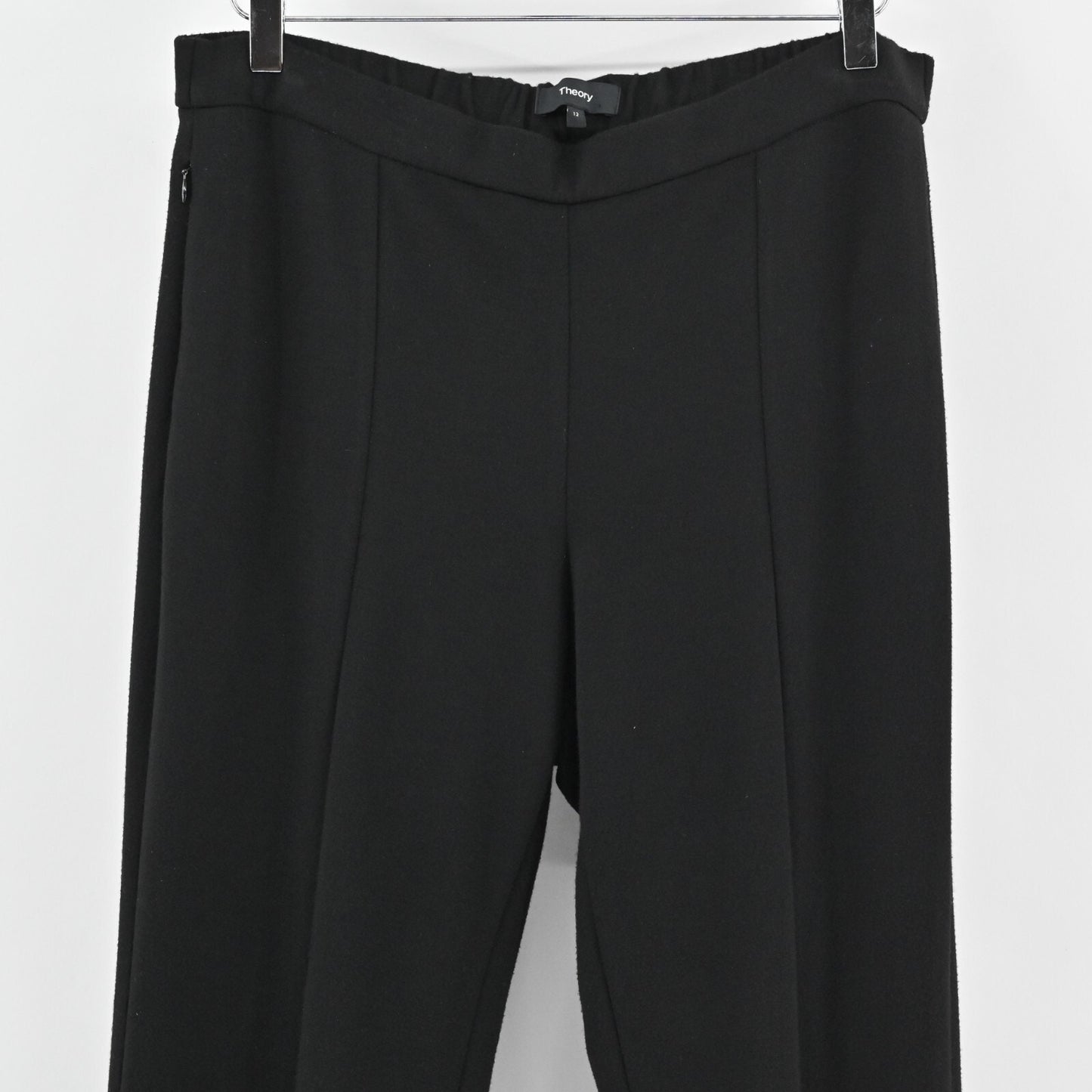 THEORY Womens Demitria Pants Size 12 Black Vent Slit Double Knit Flare High Rise