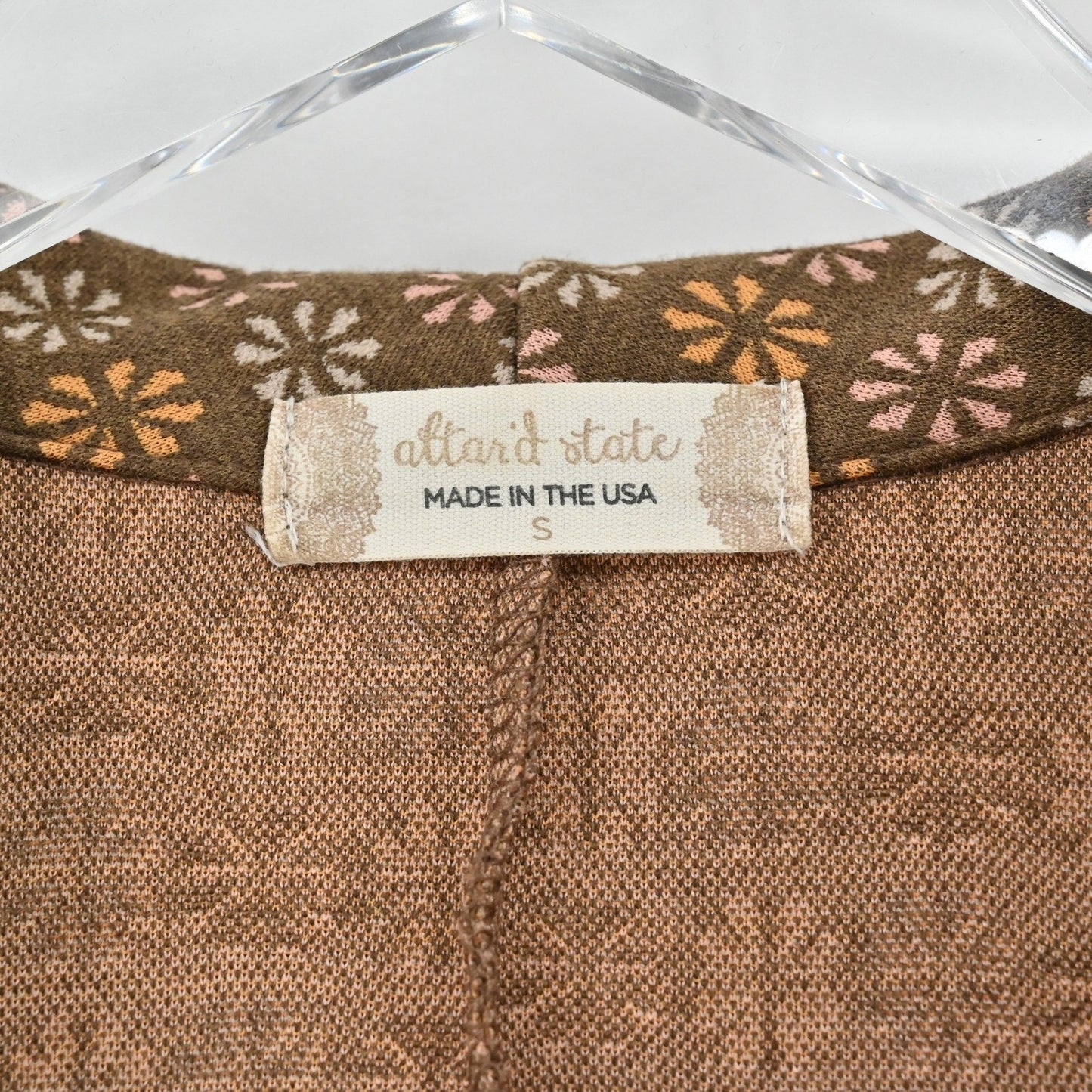 Altard State Floral Print Brown Blazer Size S Retro Mod Ruched 3/4 Sleeve USA