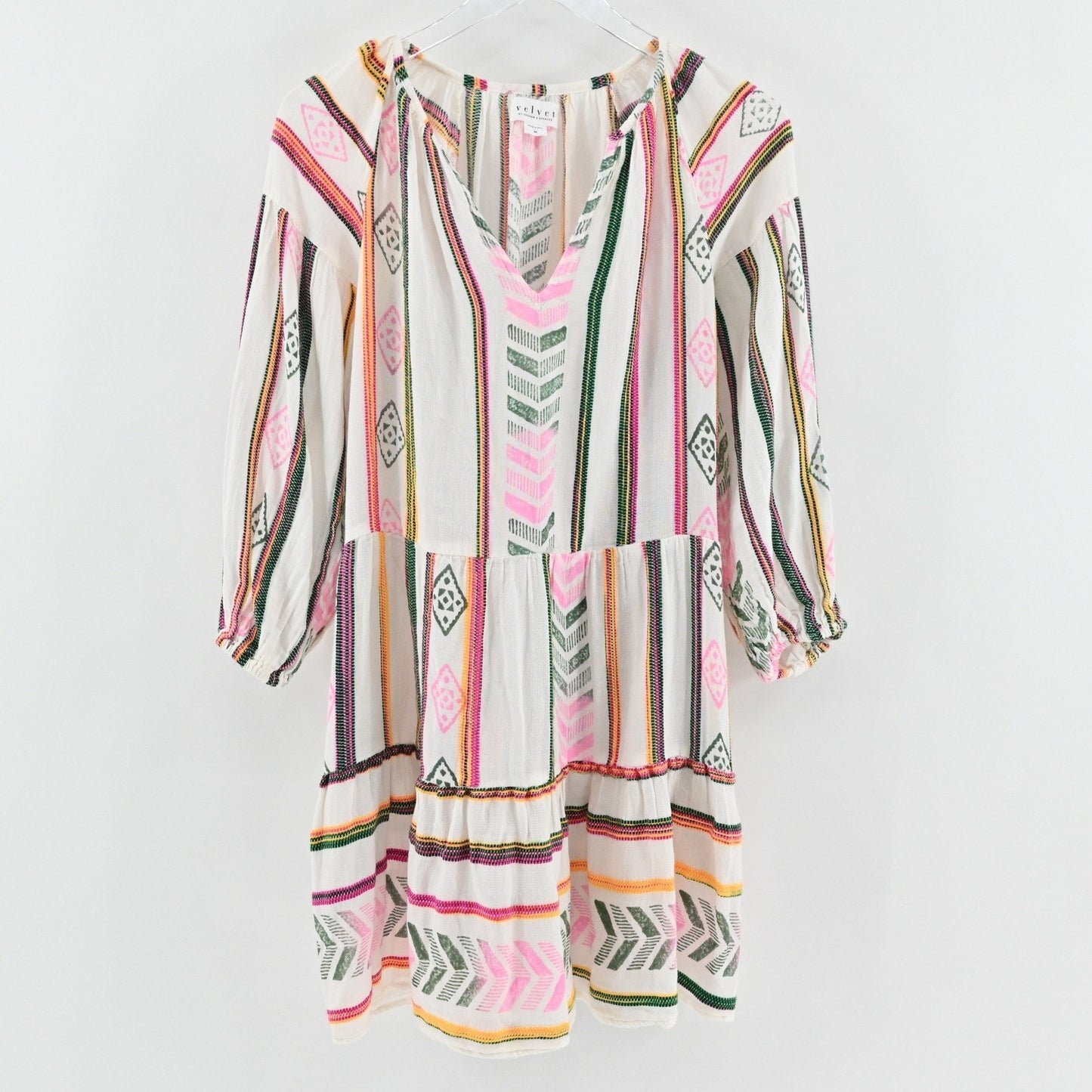 Velvet Graham Spencer Jade Dress M Colorful Embroidered Tiered Bohemian Cotton