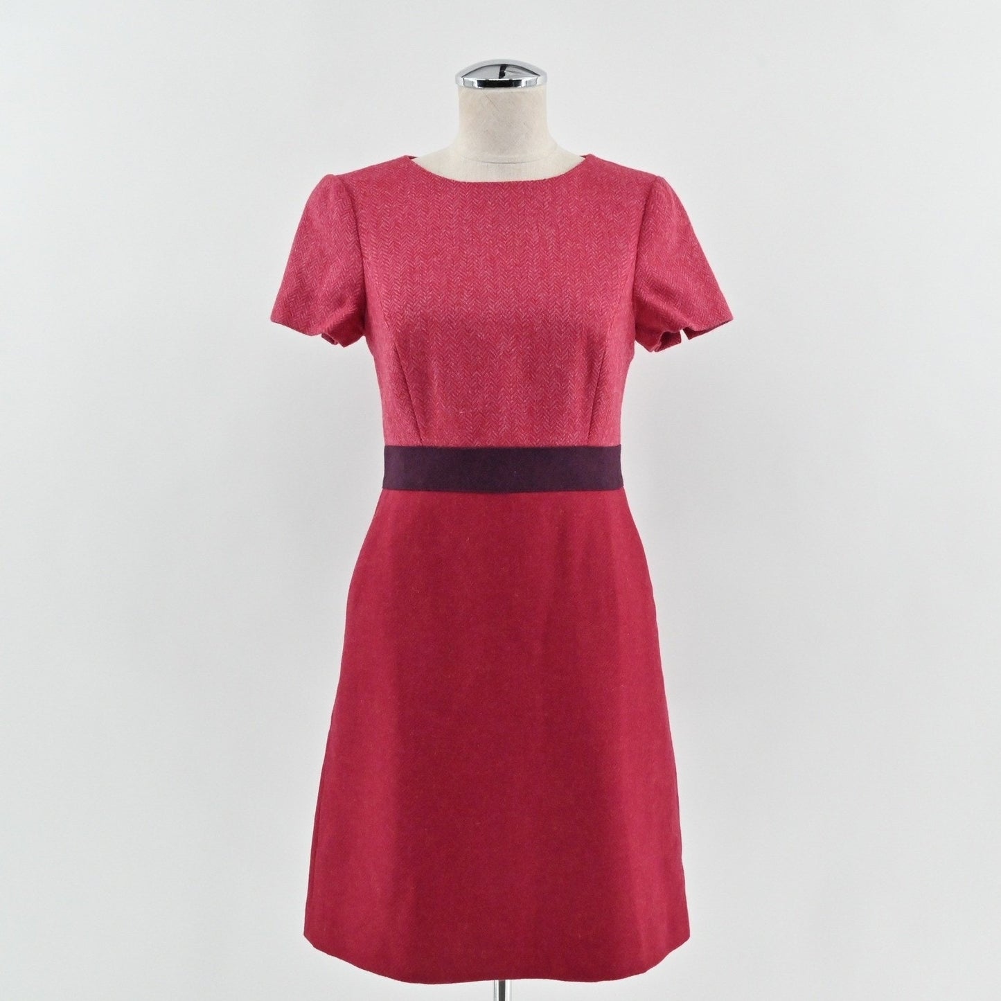 Hobbs London Womens Wool Short Sleeve Dress Size 4 Red Pink Classic Workwear