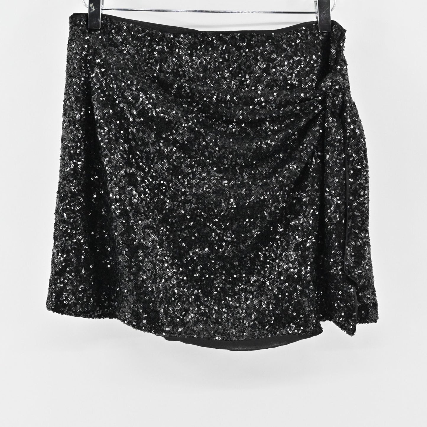House of Harlow Skirt Size M/L Black Sequin Faux Wrap Side Tie Mini Glam Lined