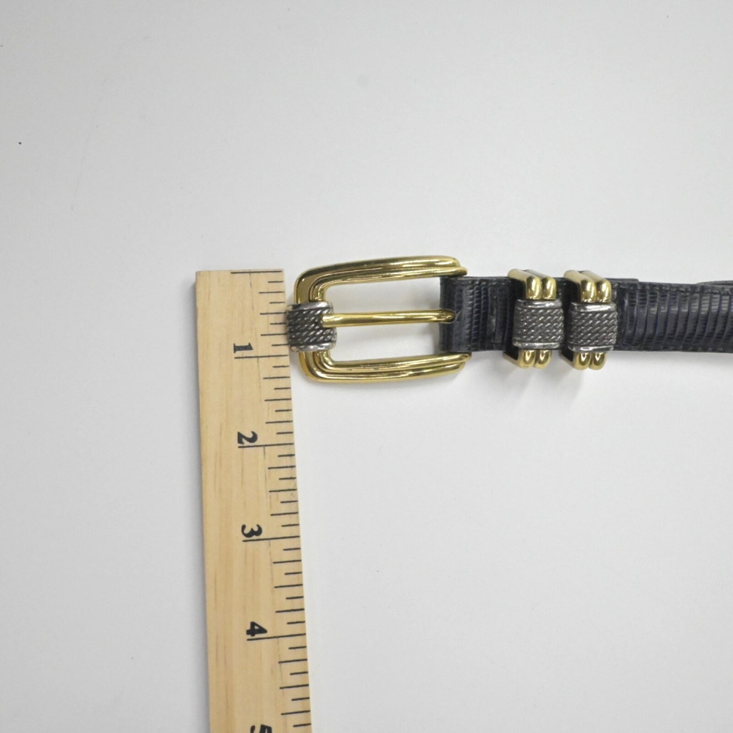 Vtg BRIGHTON Womens Croc Embossed Leather Belt Size M/30 Black Mix Metal Buckle