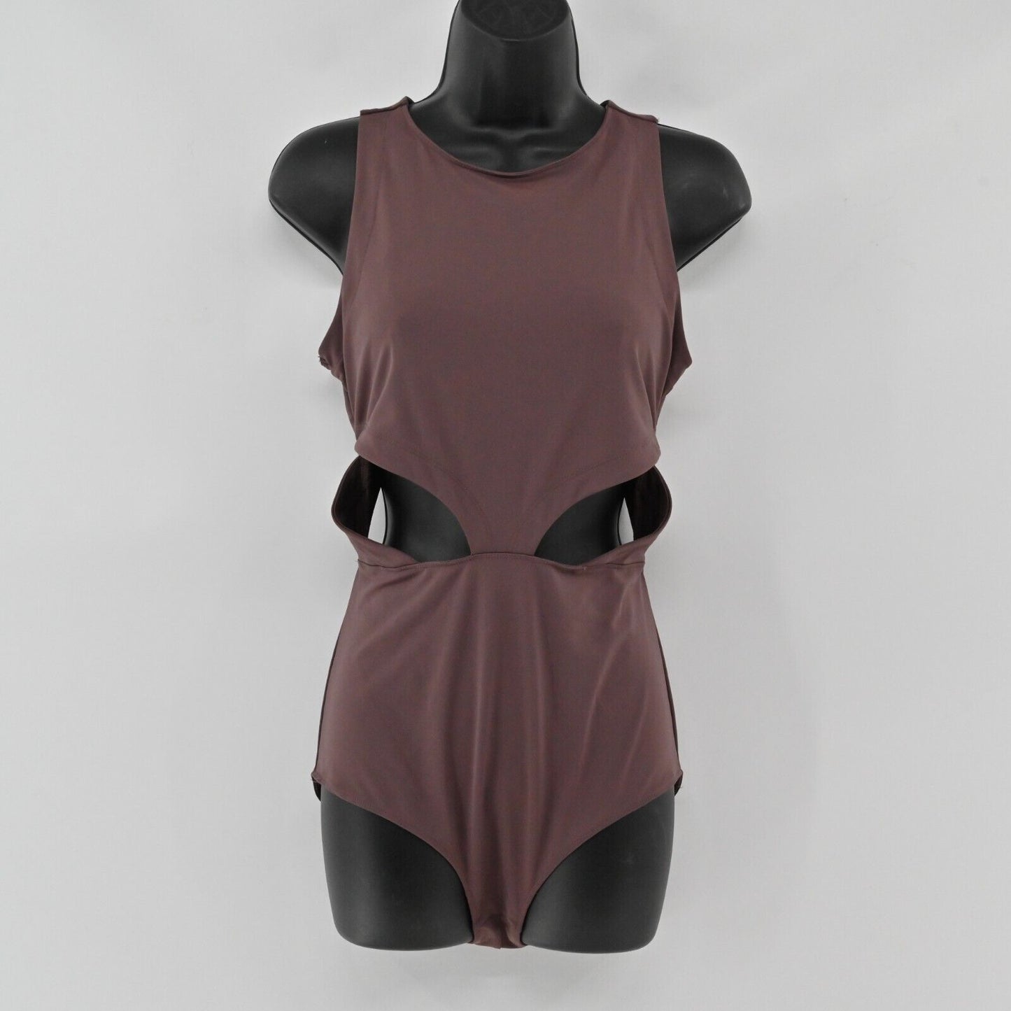 FREE PEOPLE Bodysuit Womens Size M Maroon Cutout Side Round Neck Movement Zip