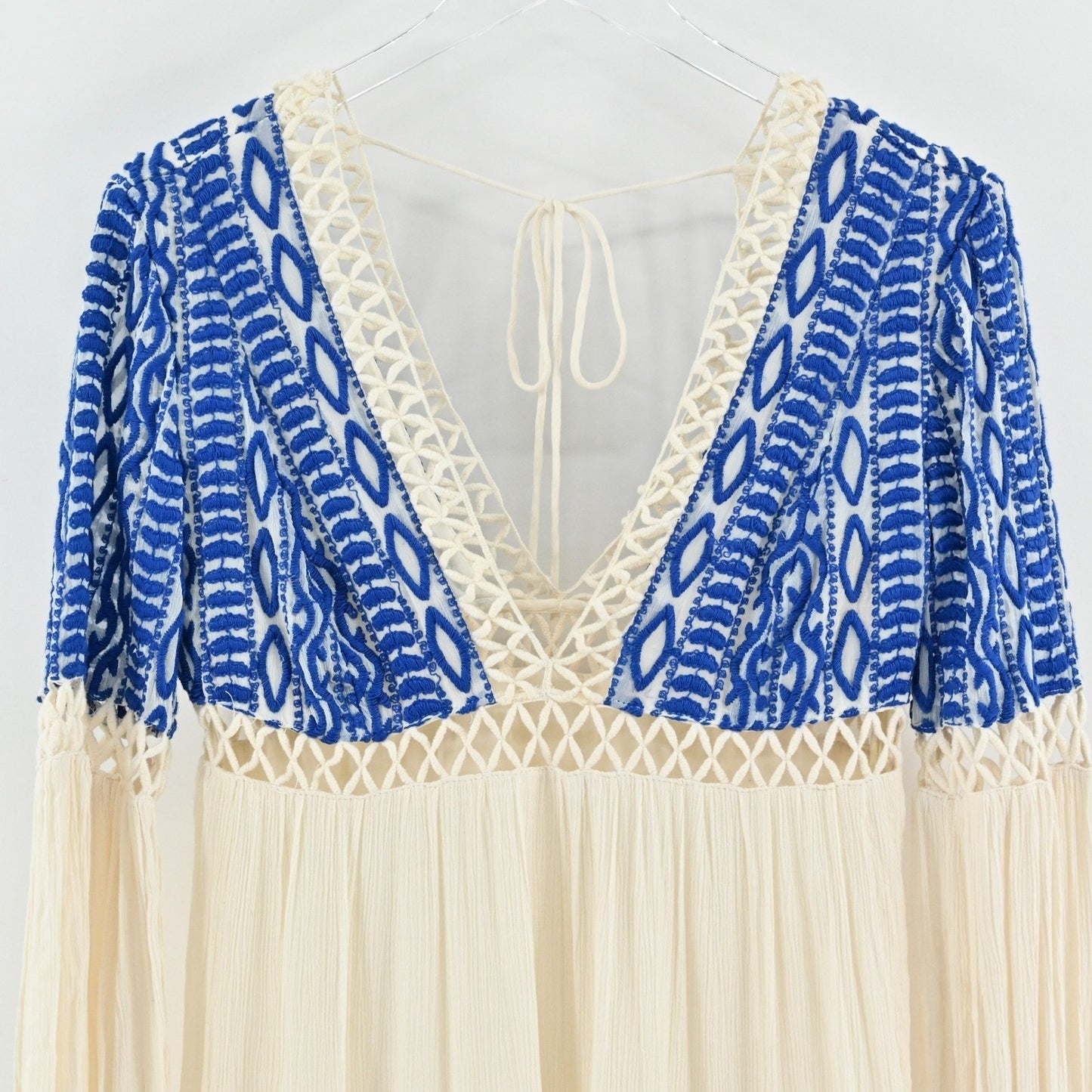 Free People Dusk Till Dawn Dress Sz 2 Blue Embroidered Bohemian Festival Tiered
