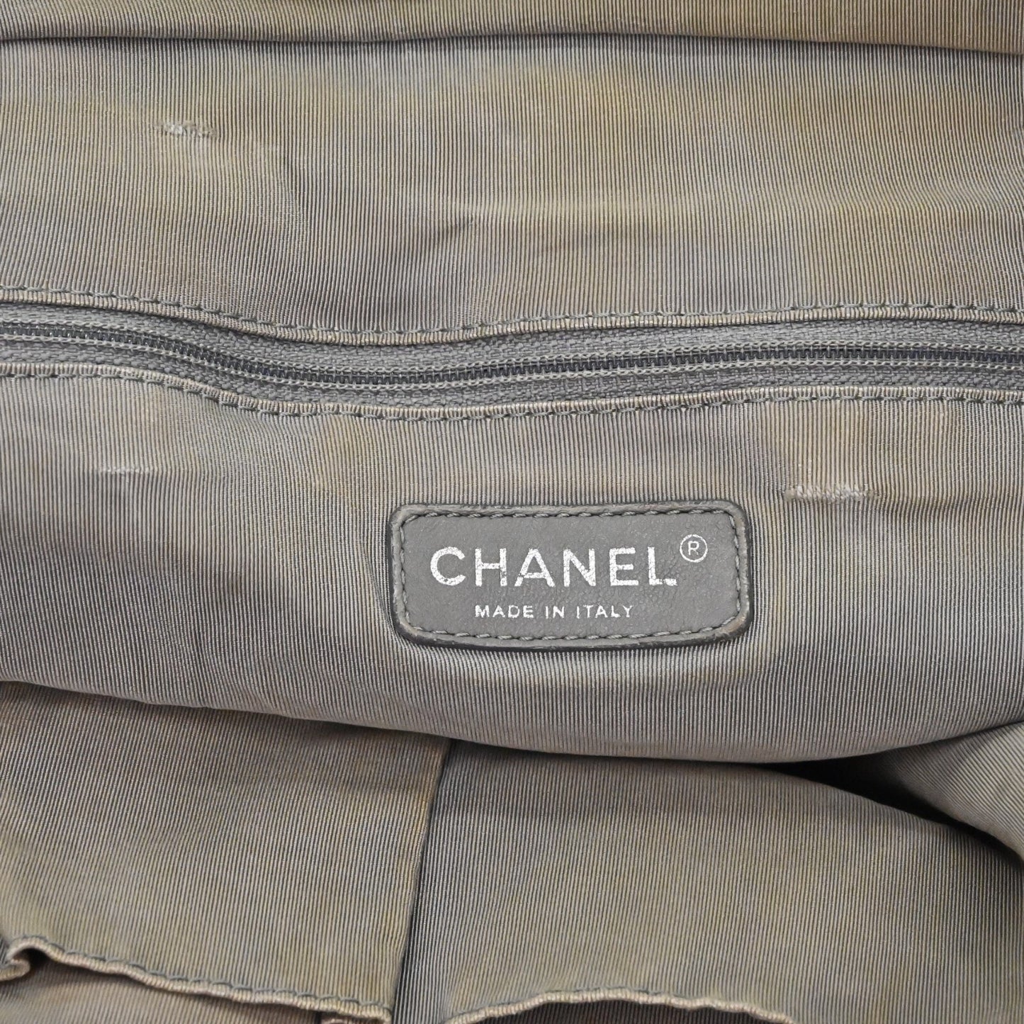 CHANEL Shoulder Bag Byzance Tweed On Stitch Blue Nylon Quilted Chain Strap