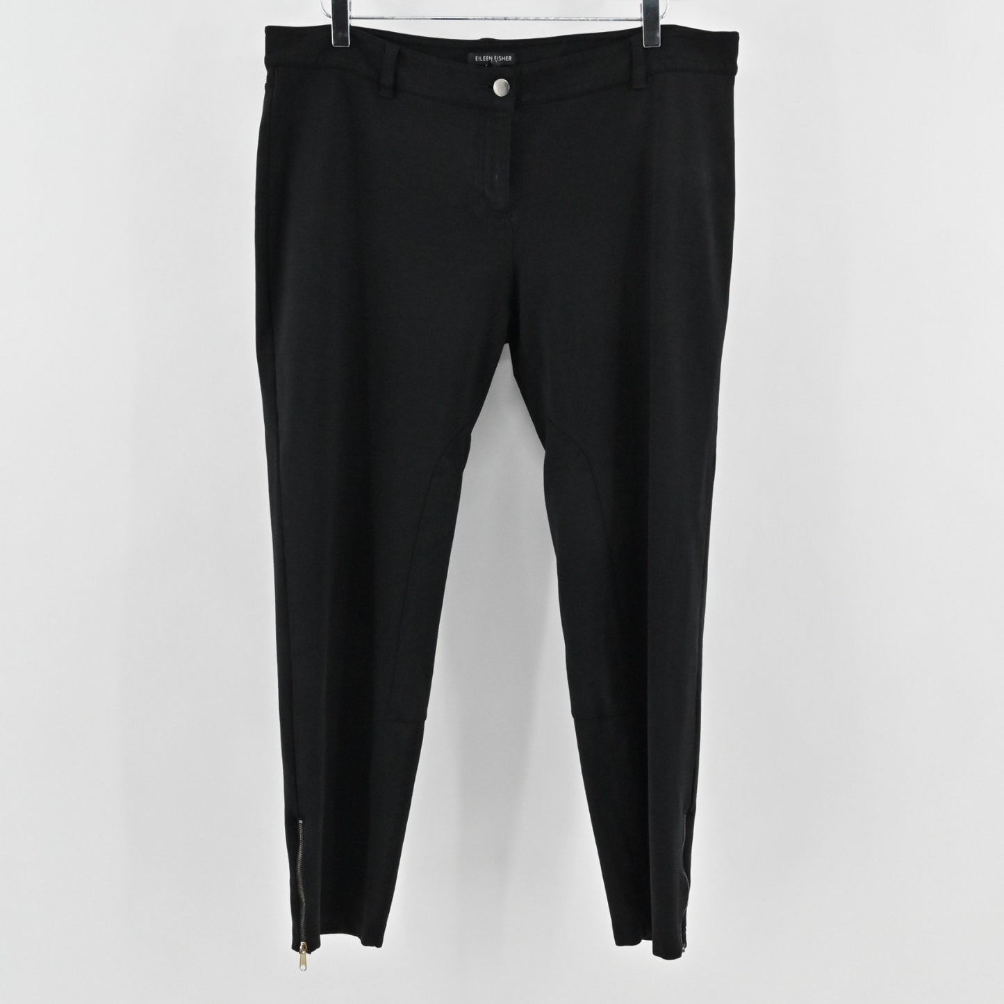 Eileen Fisher Womens Zip Ankle Pants Size L Black Skinny Leg Casual Stretch