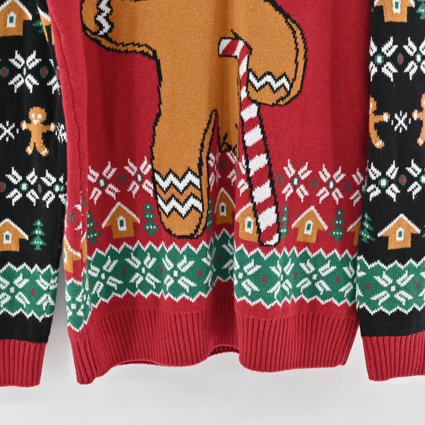 UGLY CHRIATMAS SWEATER Mens Size XL Gingerbread Man Oh Snap Candy Cane Crutch