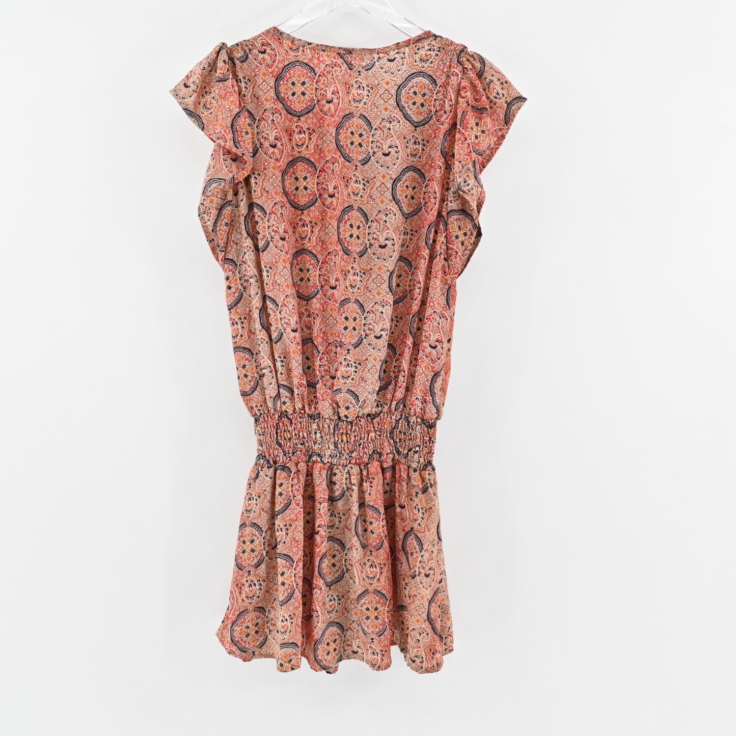 PERRY WALKER Dress Size XL Smocked Tie Front Paisley Print Tunic Mini Boho Retro
