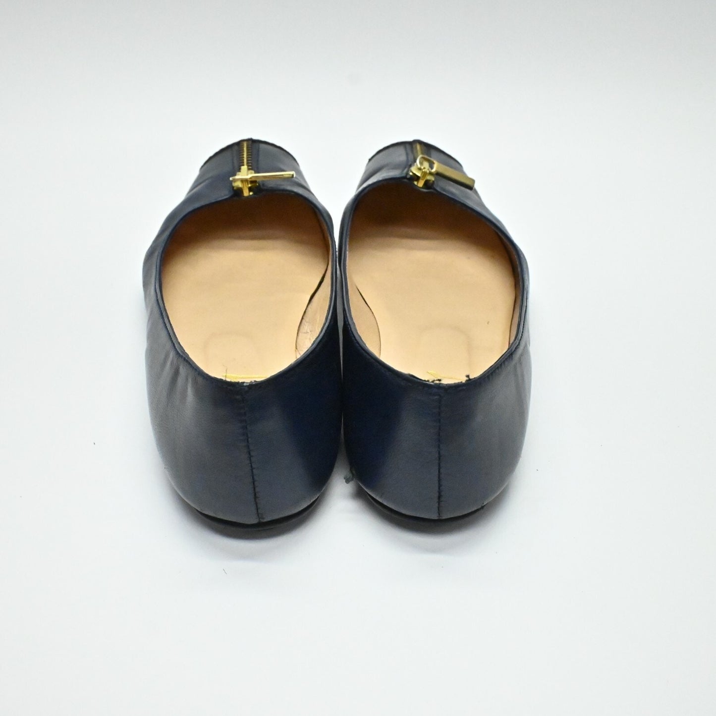 FRENCH SOLE Flats Womens Sz 6.5 B Navy Leather Gold Zip Slip On Ballet Shoe FSNY