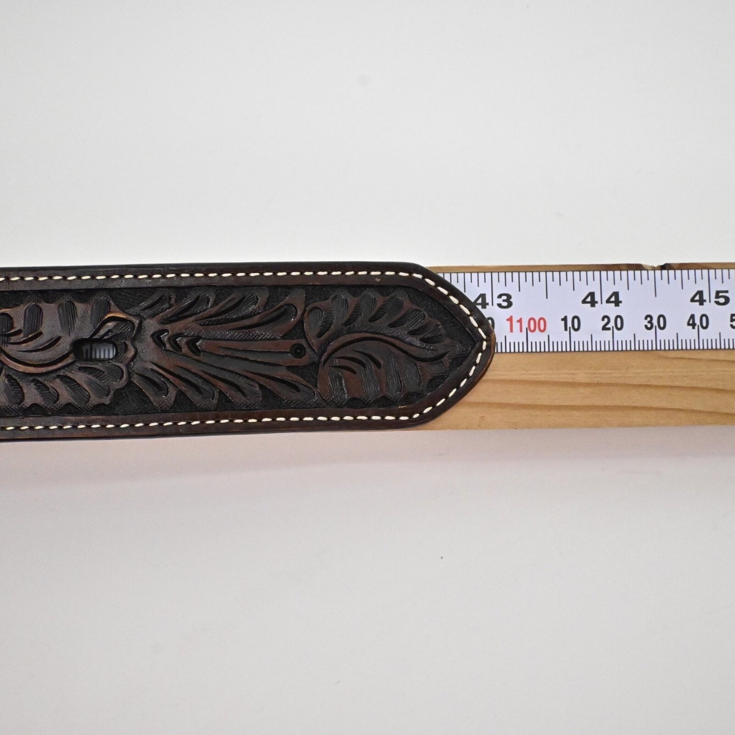 ARIAT Womens Tooled Leather Belt Size 38 Dark Brown Floral Silver Buckle Western