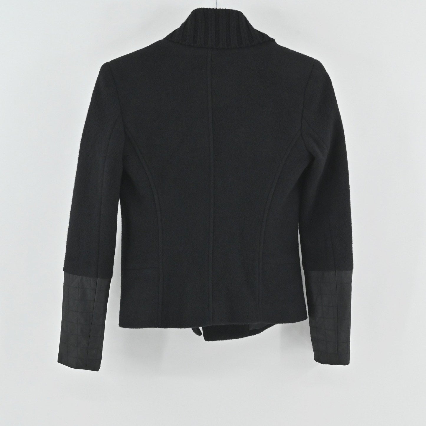 Theory Womens Ponette Jacket Size 0 Wool Cashmere Black Rib Collar Luxury NEW