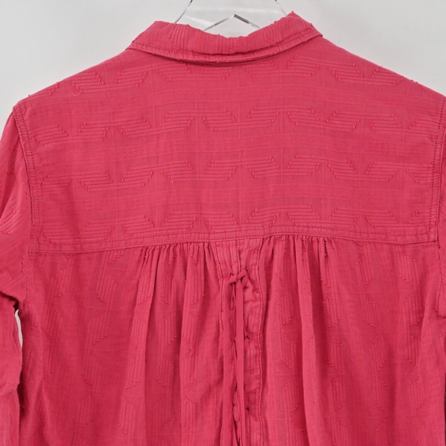 ANTHROPOLOGIE Top Womens Sz S Pink Cotton Theresa Lace Up Back Button Up PILCRO