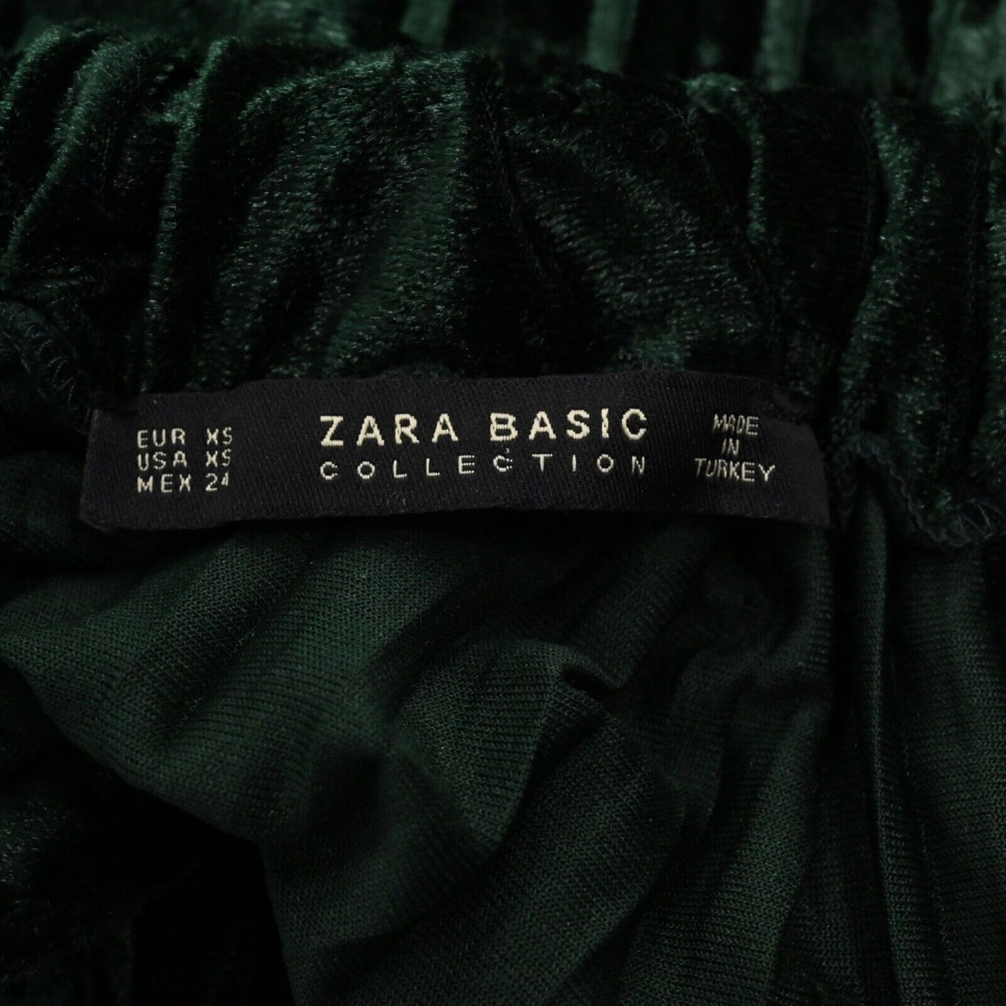 ZARA Skirt Set Womens Size XS Blouse Pleated Velour Emerald Green Retro Career