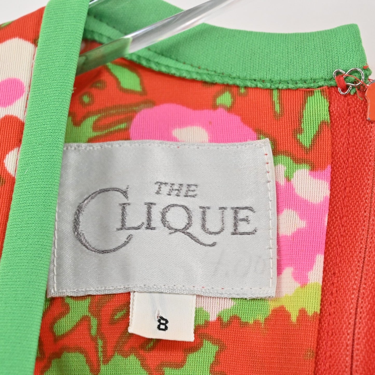 70s Maxi Dress Long Sleeve Floral Pink Green Retro THE CLIQUE Size S - Vtg 8