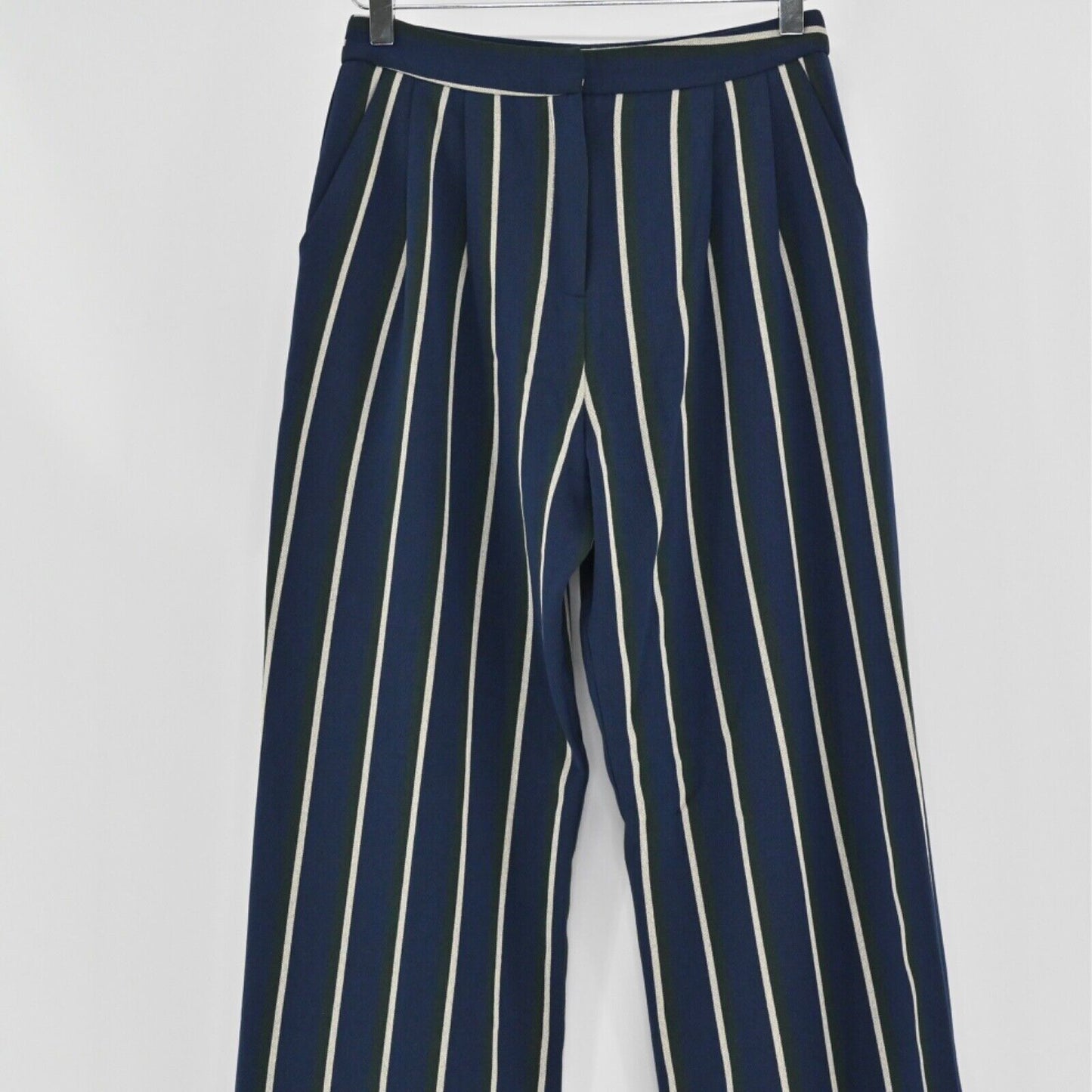 ASOS Pants Womens Size 4 Pleated Trouser Blue Green Stripe High Rise Academia
