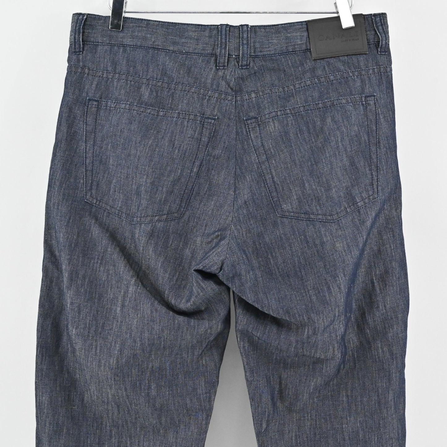 Canali Womens Trousers Size 54 Dark Chambray Classic Tapered Pants Made Italy