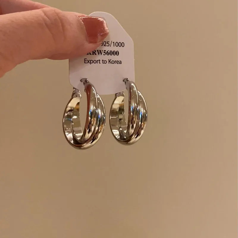 Alloy Rhinestone Twisted Ribbon Hoop Earrings With 925 Sterling Silver Earring Post