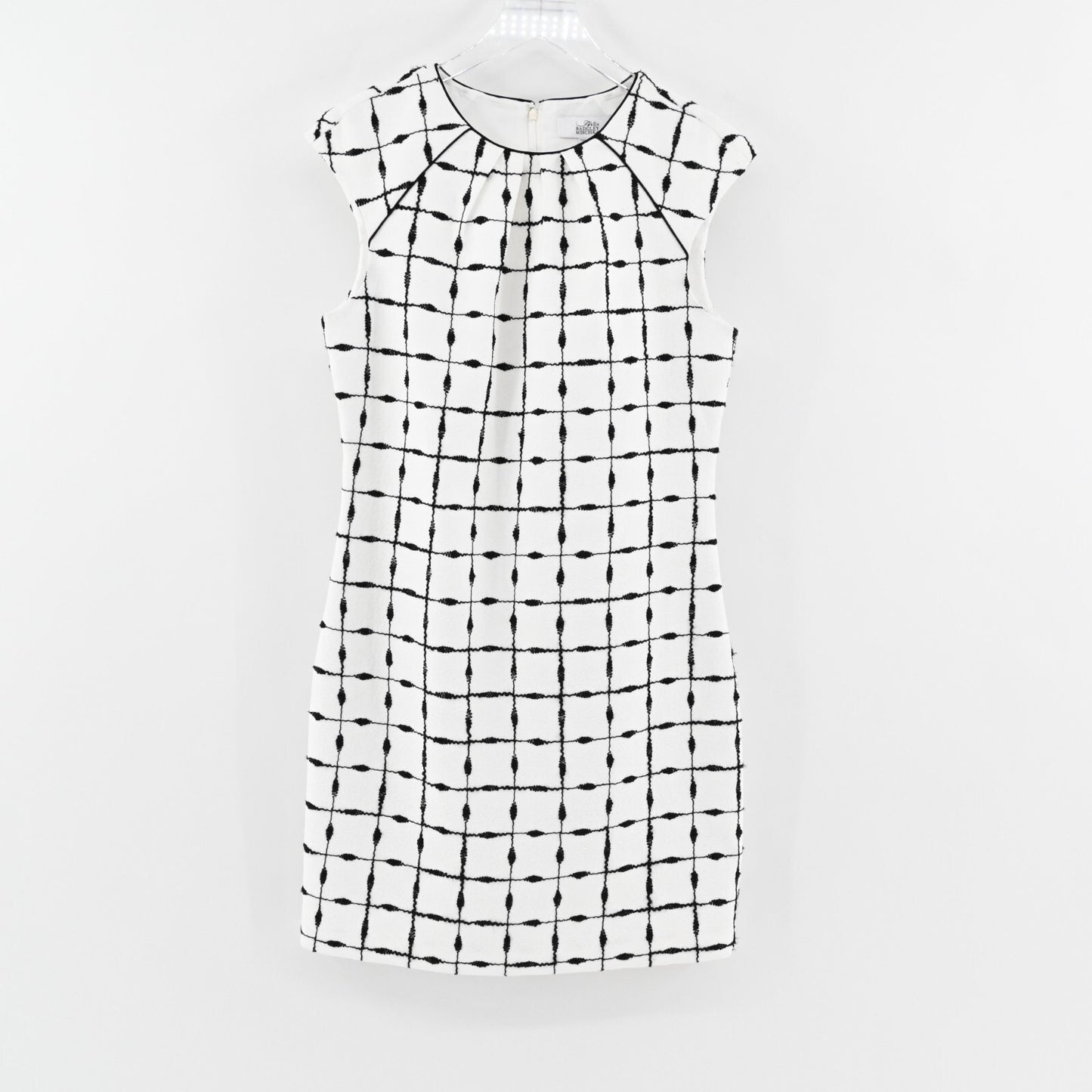 BADGLEY MISCHKA Dress Sz 10 Belle White Black Windowpane Print Cap Sleeve Retro