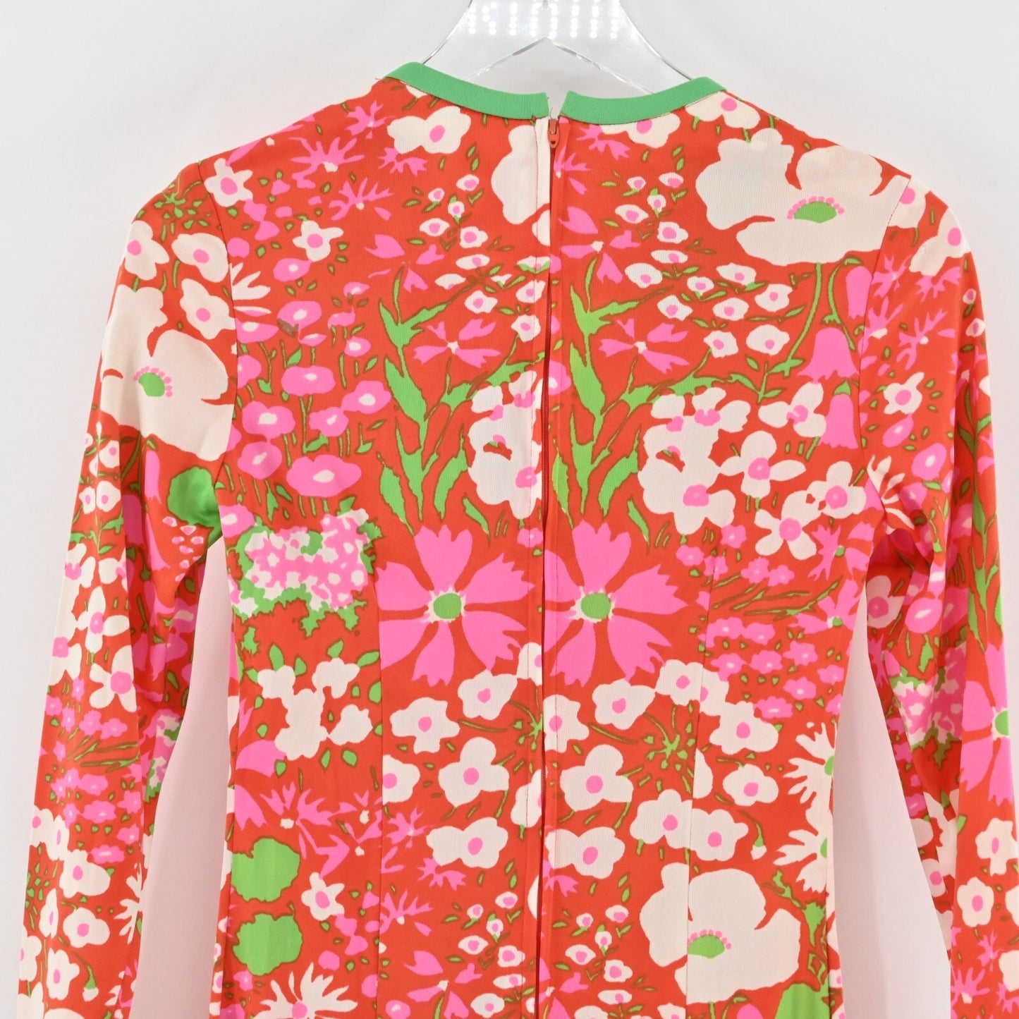 70s Maxi Dress Long Sleeve Floral Pink Green Retro THE CLIQUE Size S - Vtg 8