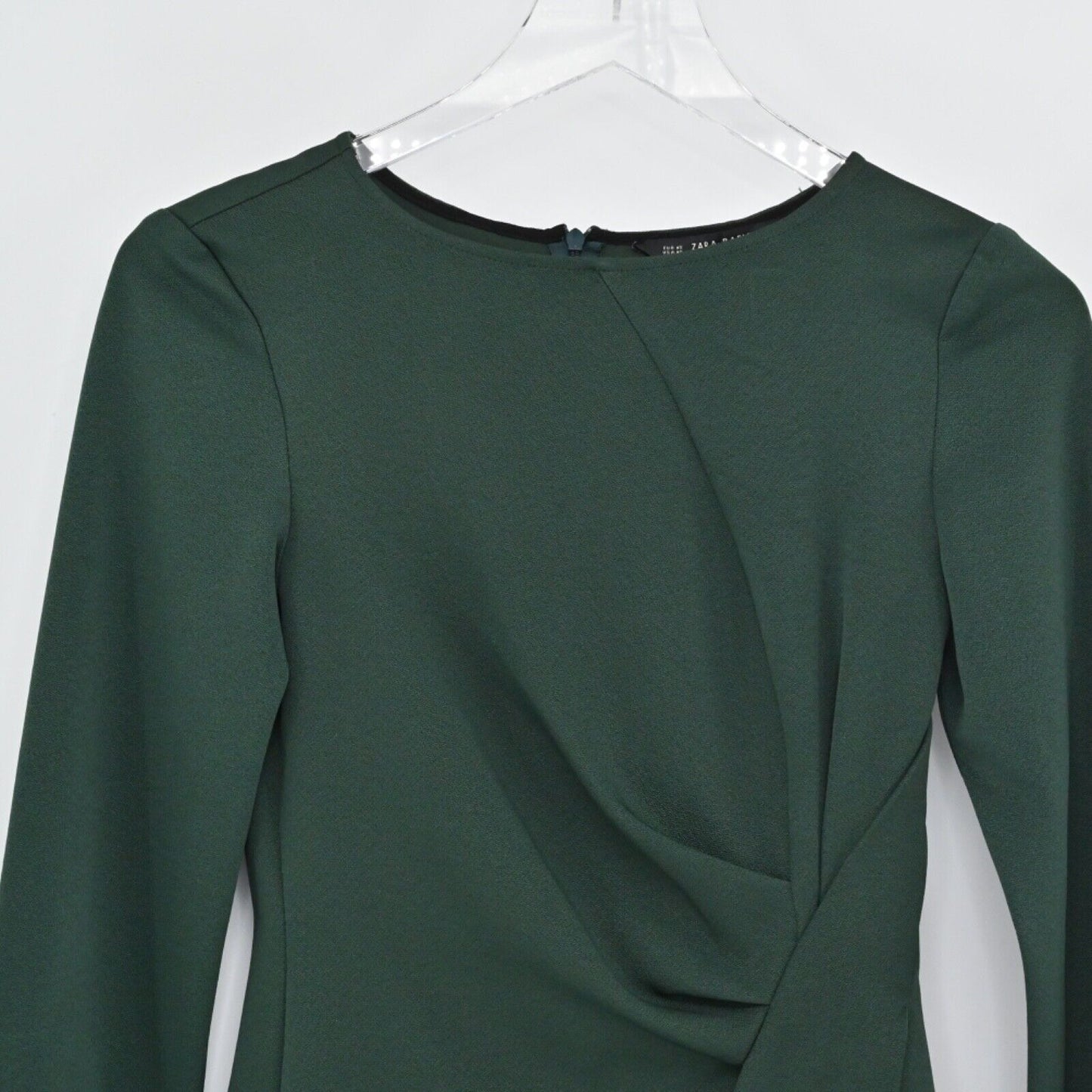 ZARA Skirt Set Womens Size XS Blouse Pleated Velour Emerald Green Retro Career