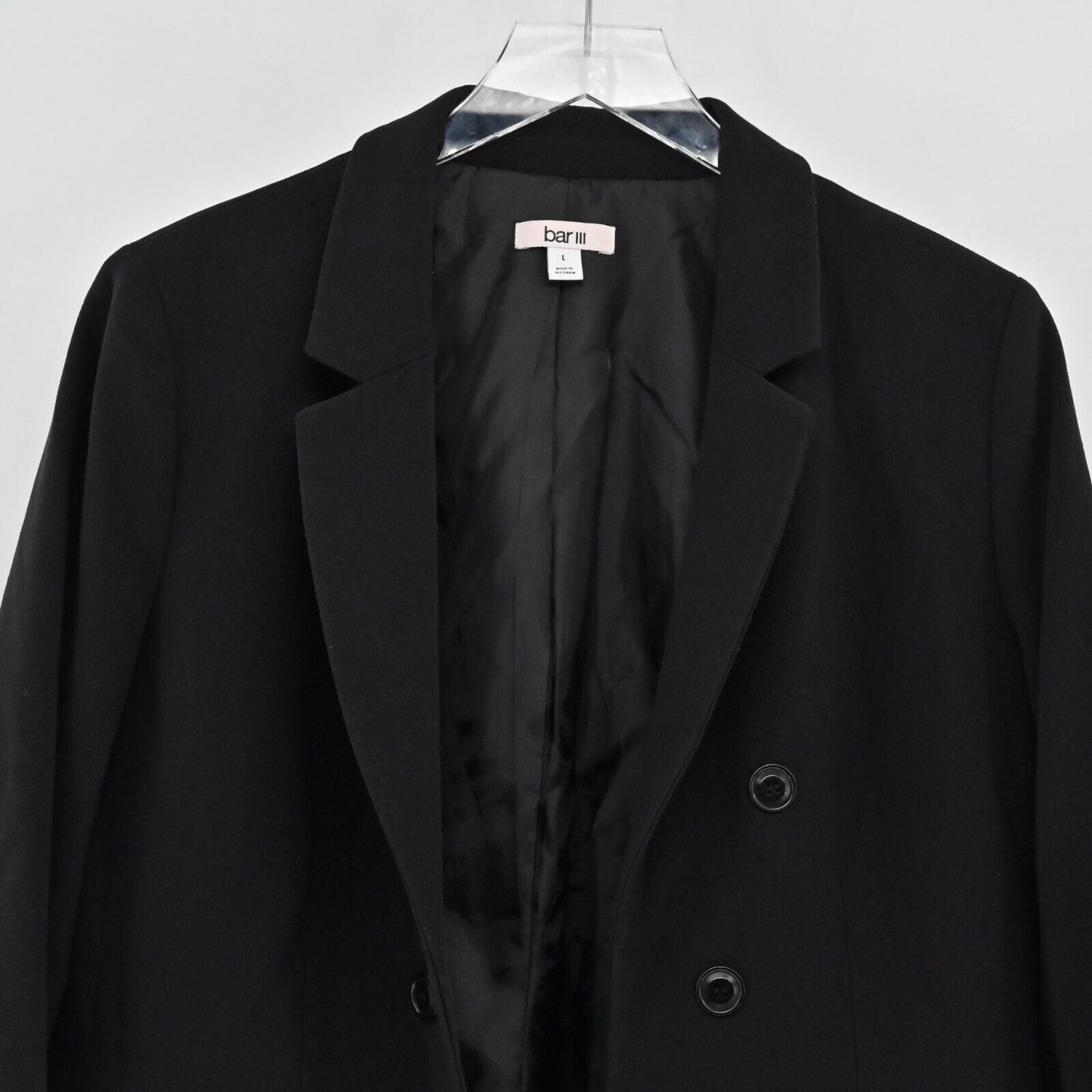 BAR III Blazer Womens Size Large Black Faux Double Breasted Open Stretch Career