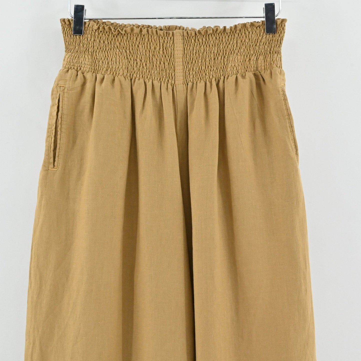 Wrap London Womens Wide Leg Linen Smocked Pants Size 14 Trousers Granola Girl