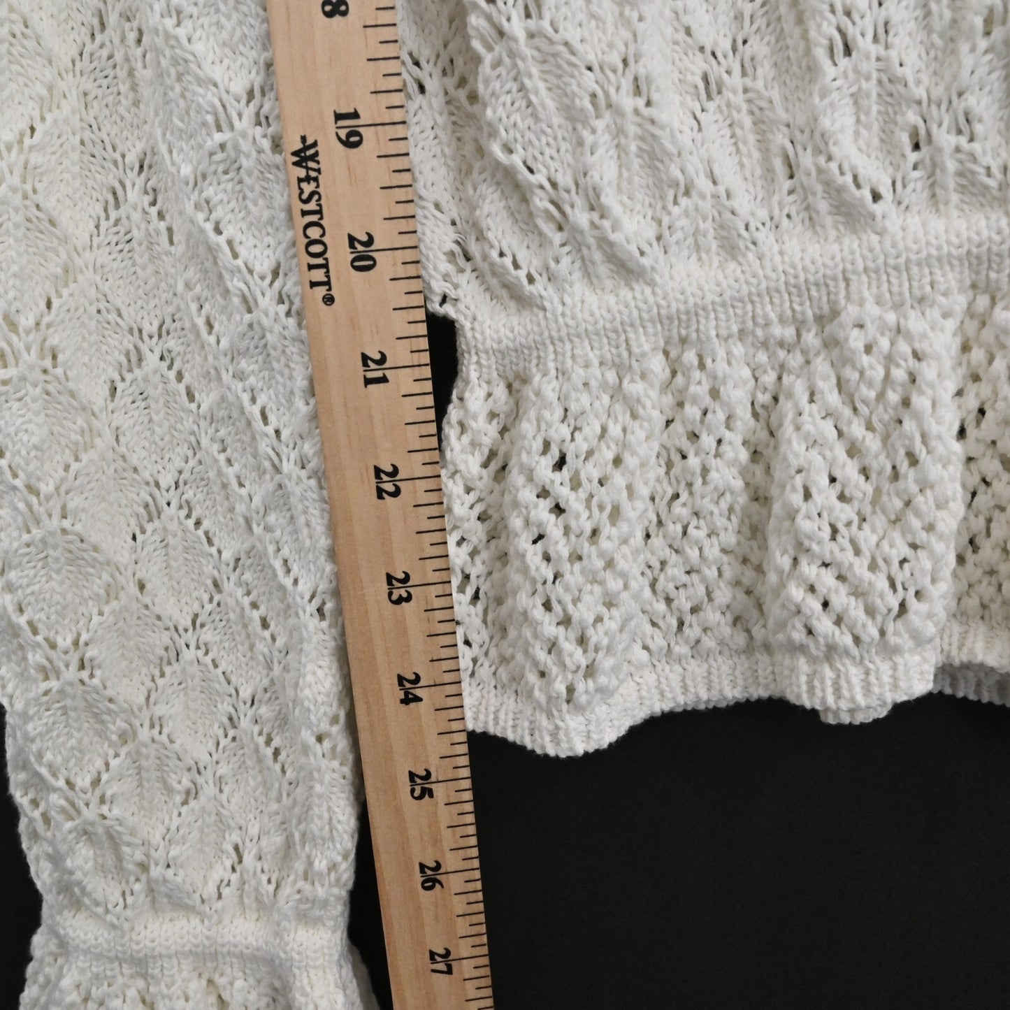 ANTHROPOLOGIE Womens Pointelle Sweater Size M Flounce Hem Knit Ivory Preppy NEW