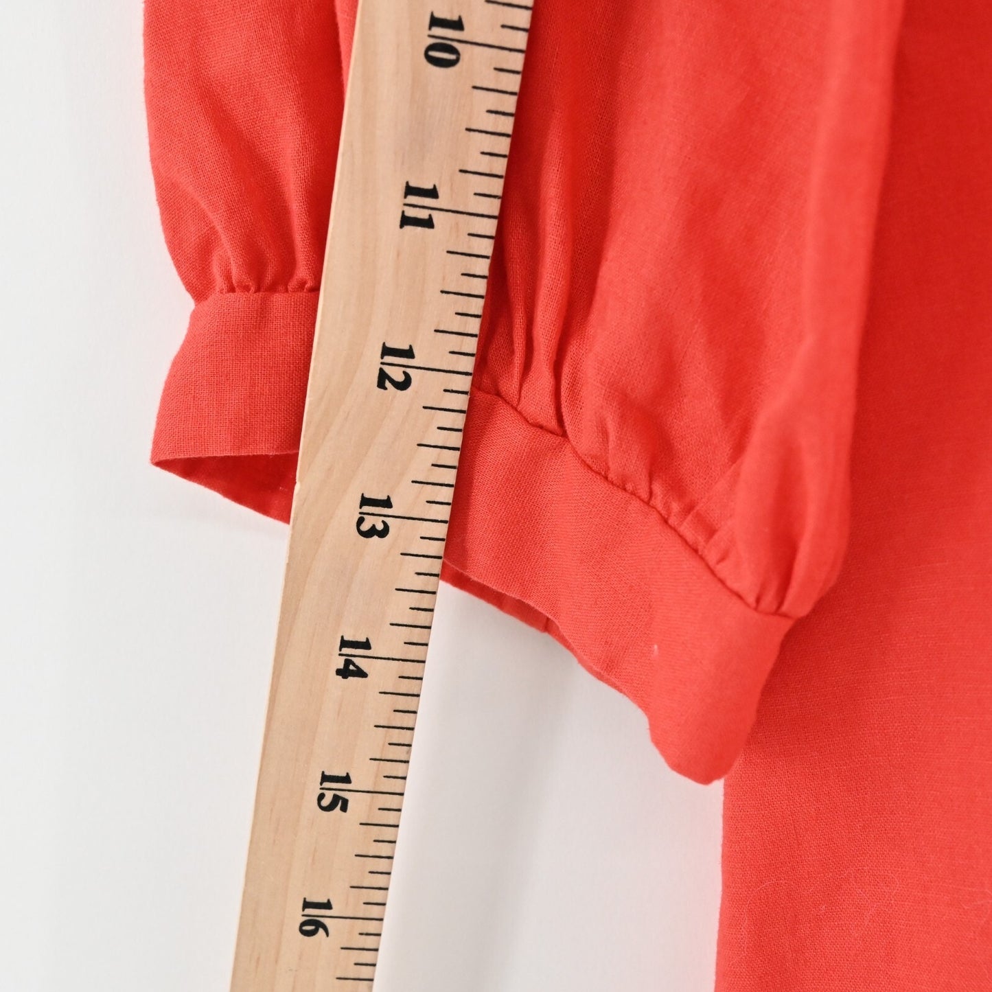 SAKS FIFTH AVENUE Top Womens Size XL Coral Linen Blend Split V Neck Puff Sleeve