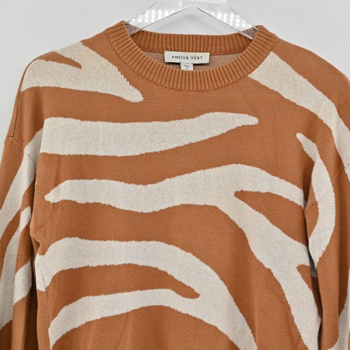 AMOUR VERT Sweater Womens Size S Zebra Print Adelola Crewneck Long Sleeve Knit