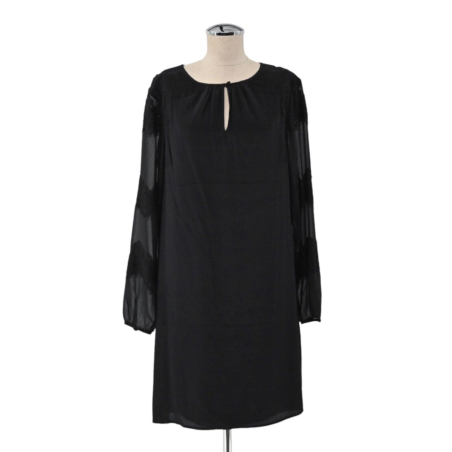 BODEN Dress Womens Size 14R Sasha Black Keyhole Loose Fit Swing Long Sleeve NEW