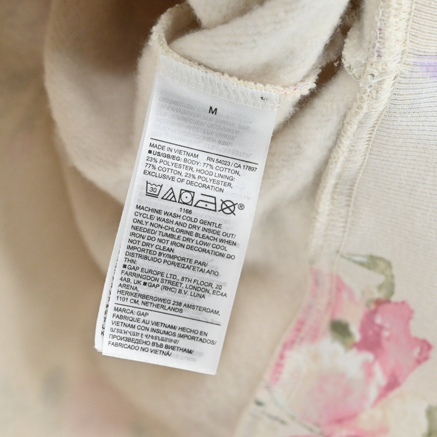GAP LoveShackFancy Floral Hoodie Womens Size M Cropped Sweatshirt Logo Pullover