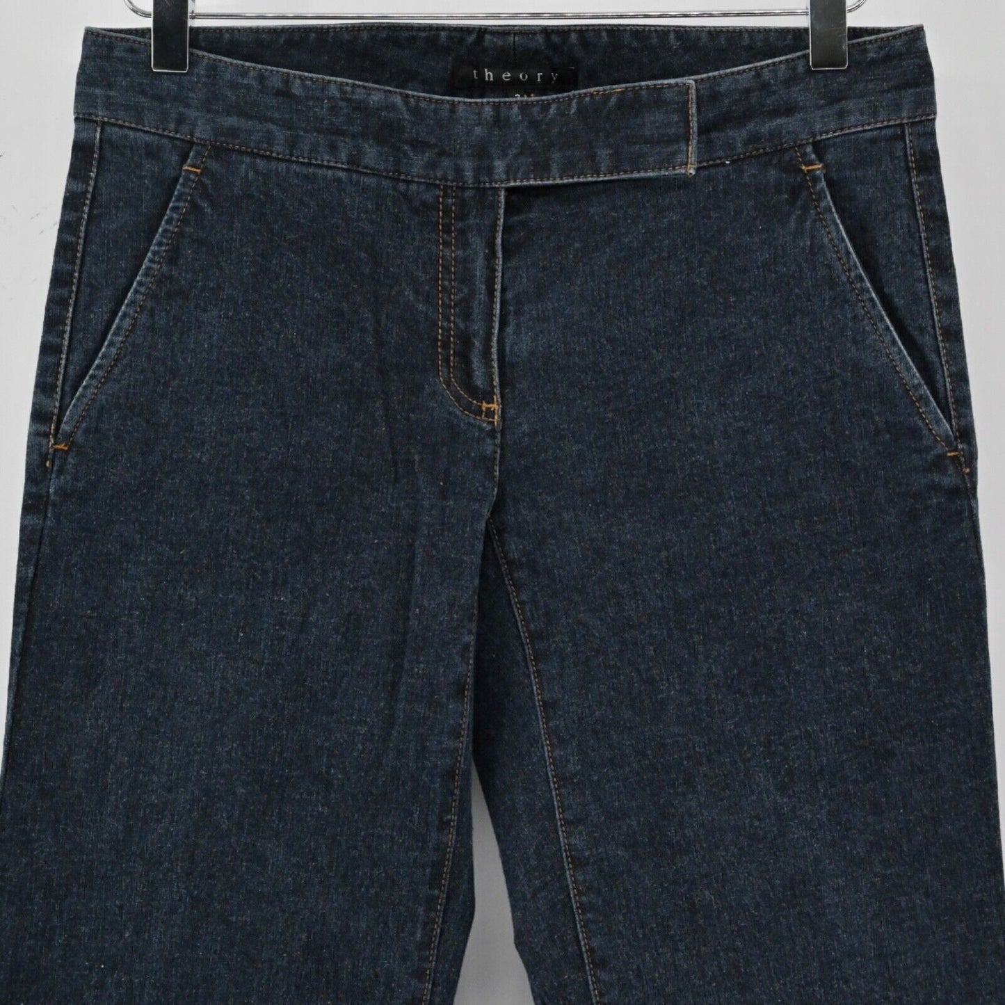 Vtg THEORY Jeans Womens Sz 2 Flare Trouser Dark Wash Low Rise Stretch Office Y2k