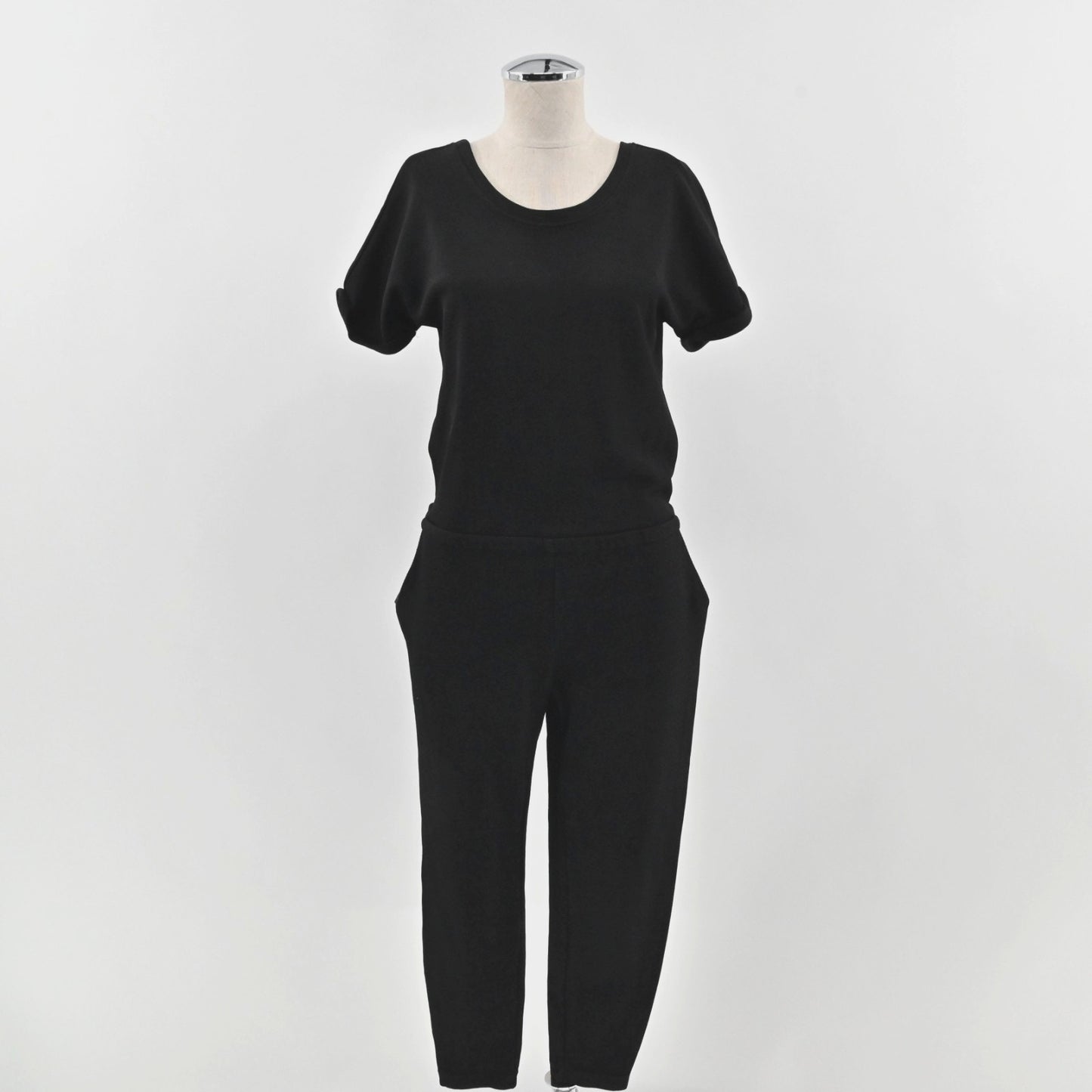 Theory Womens Black Sorgia Double Pique Jumpsuit Size S Cropped Short Sleeve