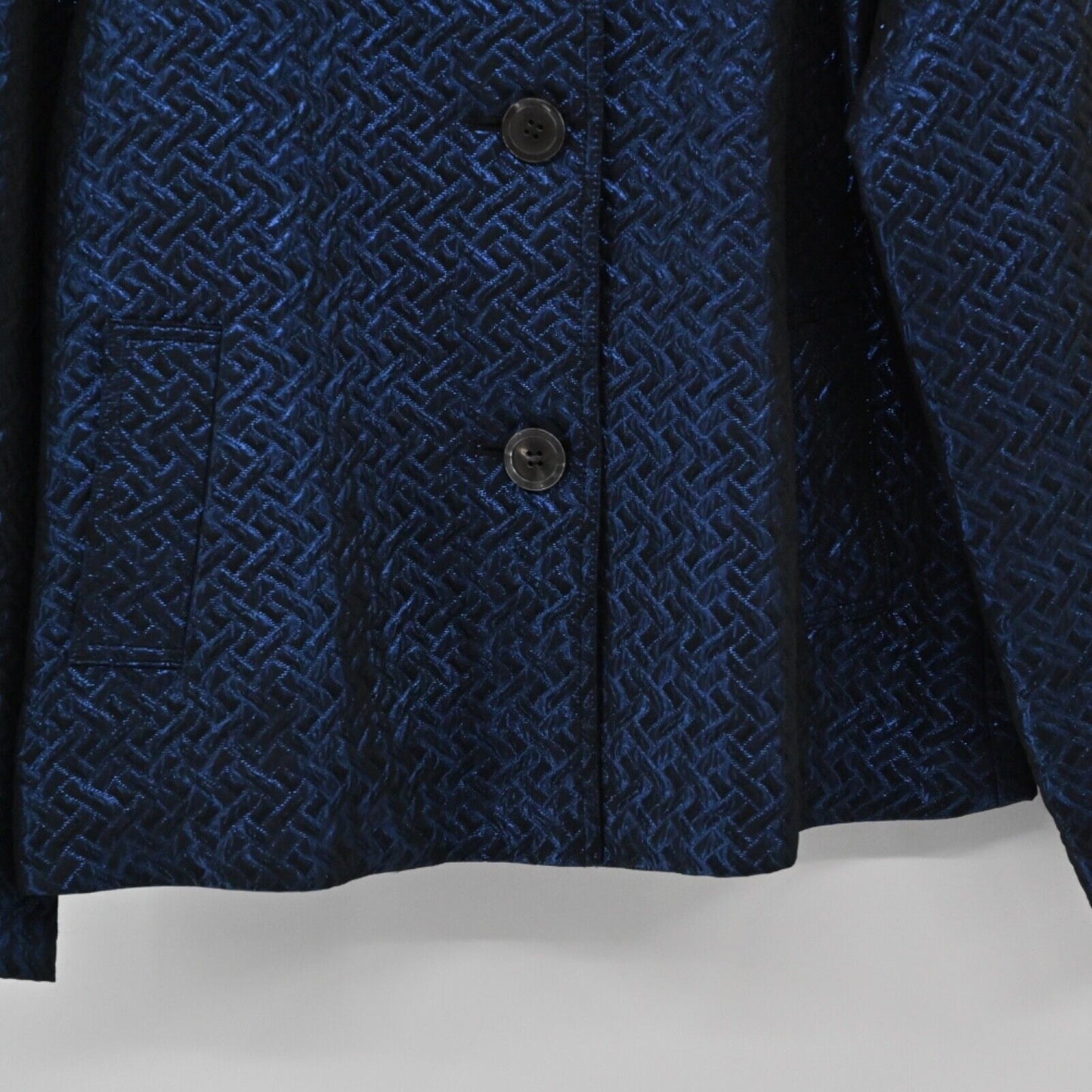 JONES NEW YORK Jacket Womens Sz S Blue Metallic Quilted Herringbone Button Front