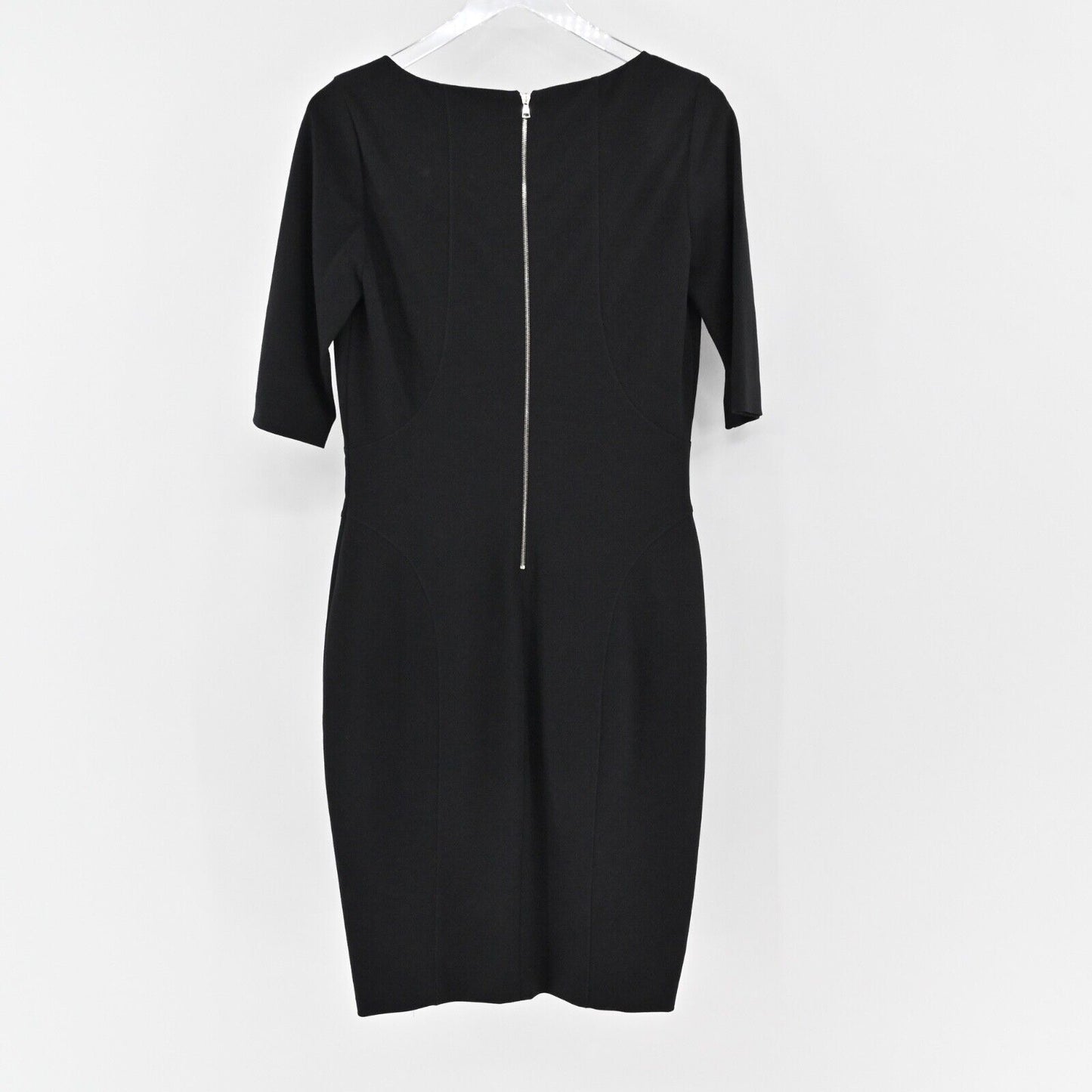 LES COPAINS Dress Size 44 Black V Neck Half Sleeve Knee Length Zip Sheath Career