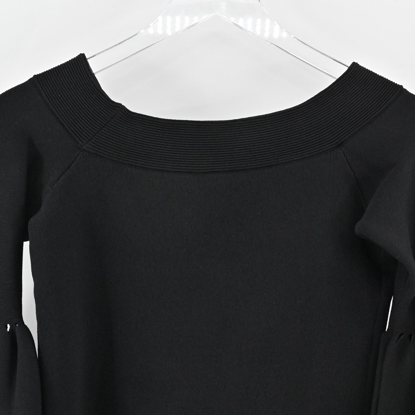ELIZA J Top Womens Sz M Black Off The Shoulder Bell Sleeve Fold Over Neck Blouse