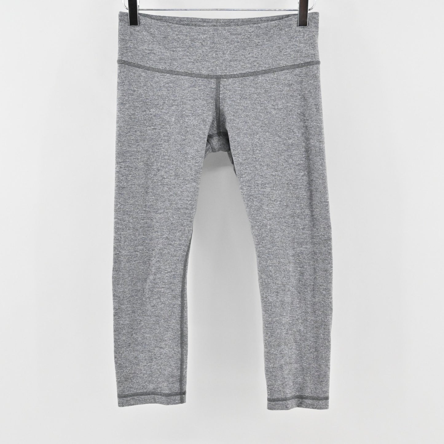 Lululemon Womens Cropped Leggings Size 8 Heathered Gray Activewear Athletic Logo