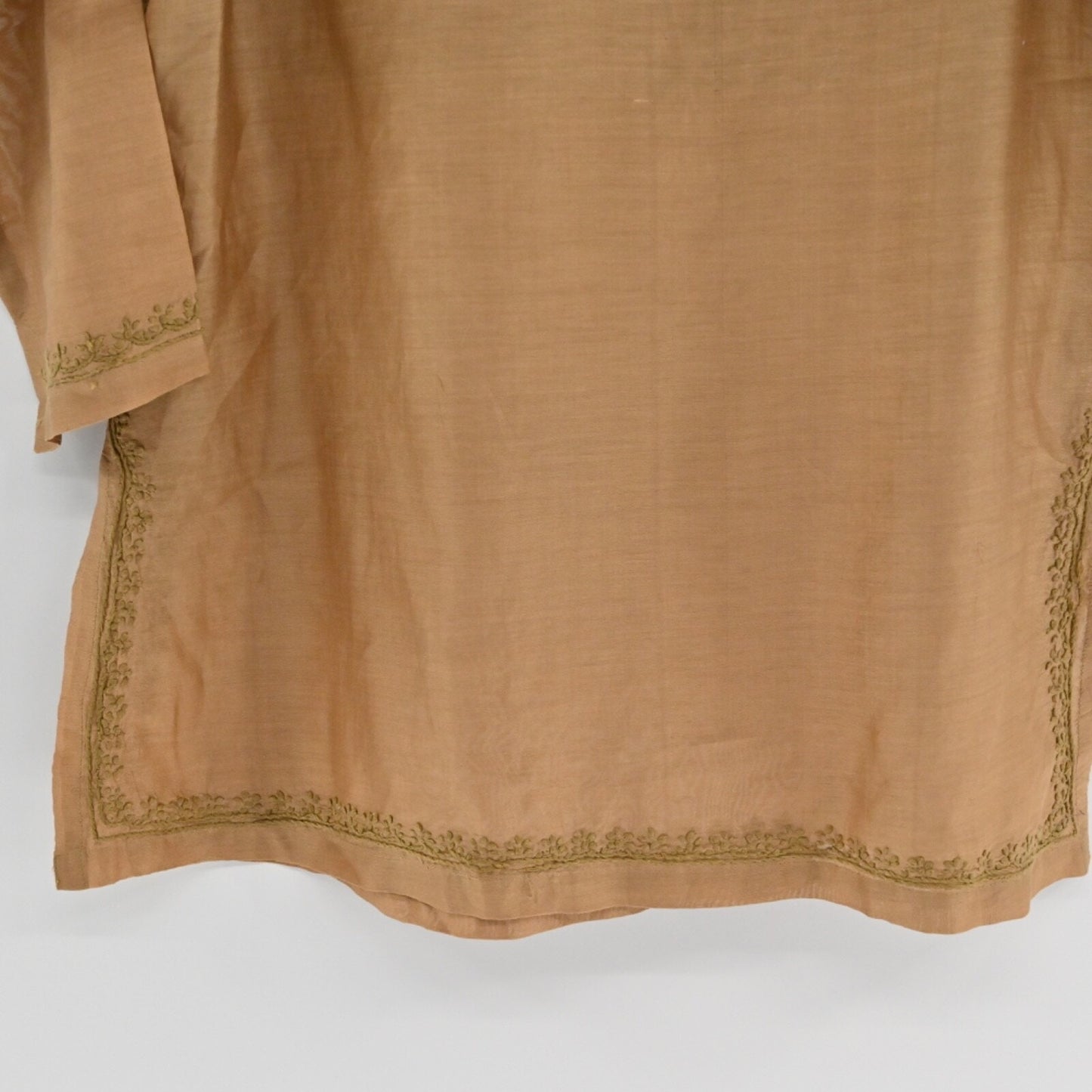 GRETCHEN SCOTT Silk Embroidered Top Womens Sz XS Brown Paisley Tunic Cotton Boho