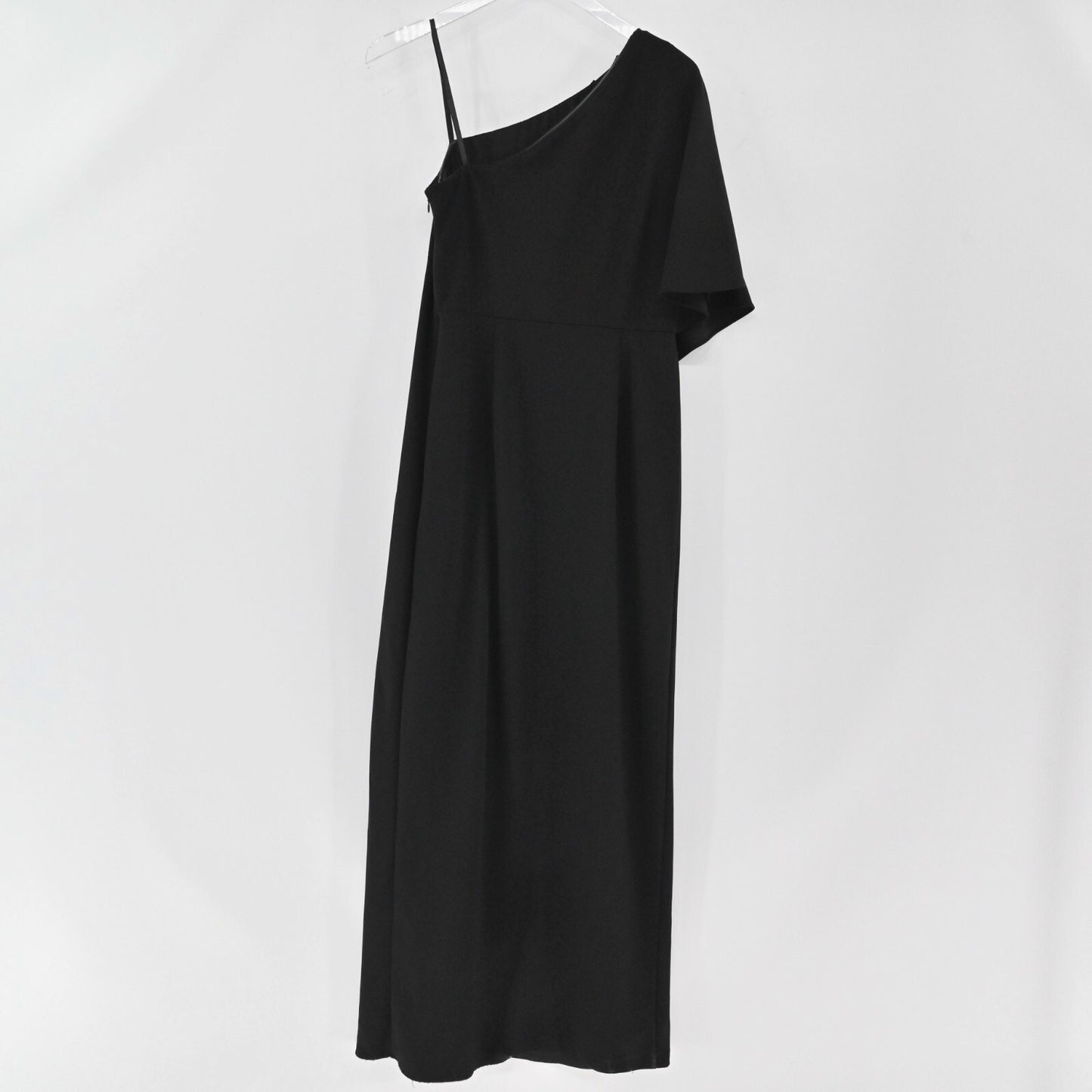 ADRIANNA PAPELL Womens Black One Shoulder Dress Size 6 Asymmetrical Drape Gown