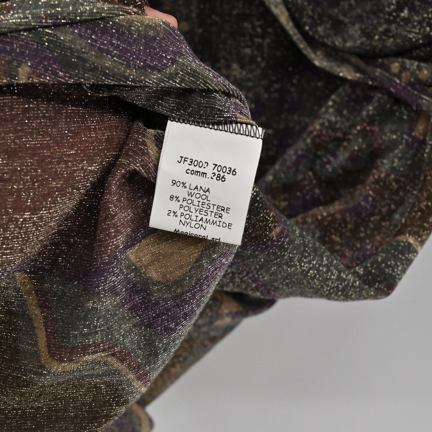 MALIPARMI Dress Womens Sz 46 US M Abito Jersey Wool Metallic Abstract Multi NEW