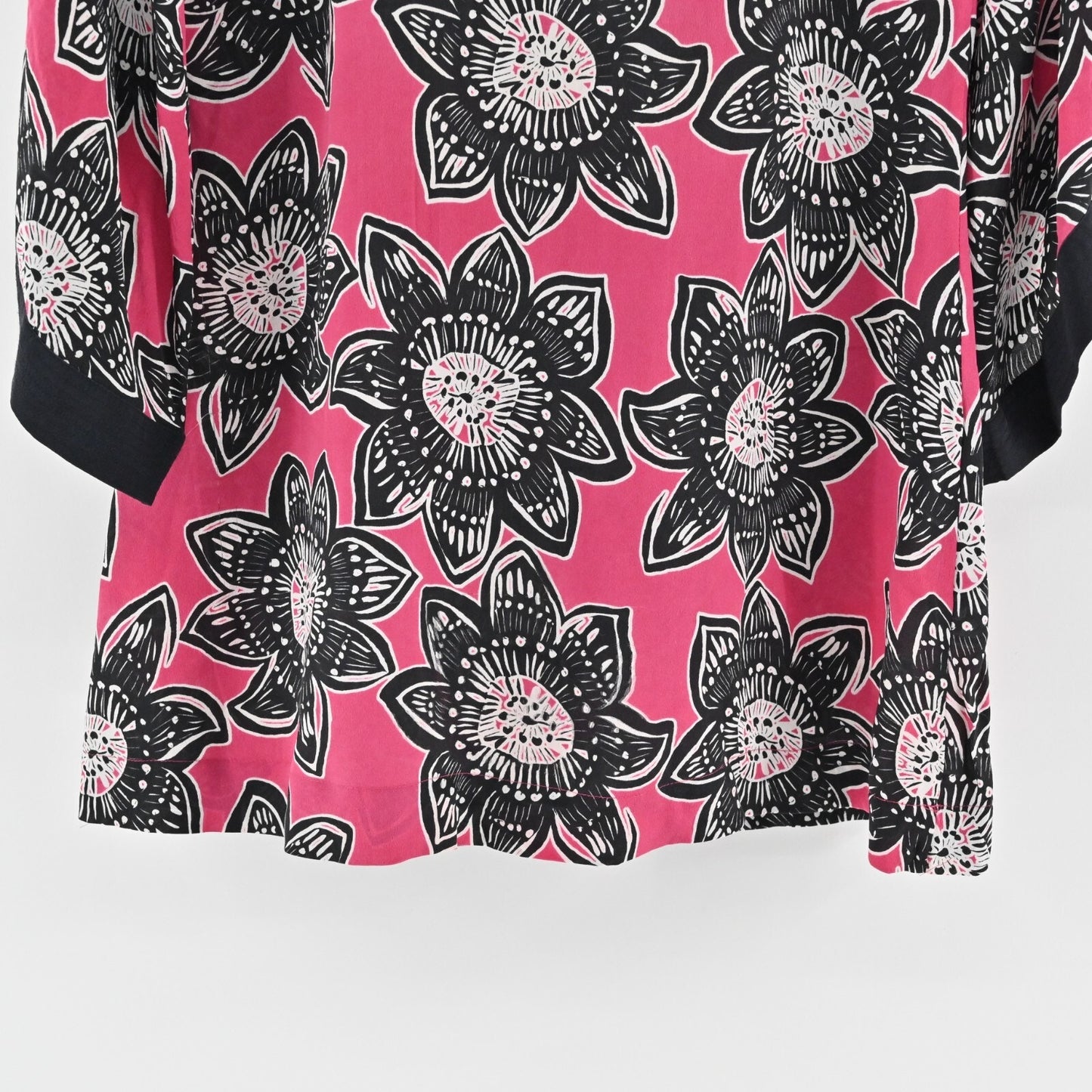 Hobbs Dress Sz S Silk Lightweight Pink Black Floral Kimono Style Mini Maximalist