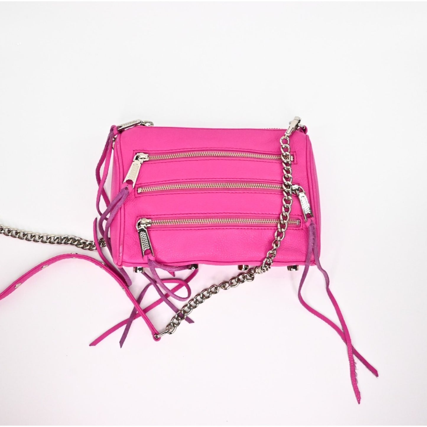 Rebecca Minkoff Mini 5 Zip Rocker Pink Crossbody Bag Leather Silver Maximalist