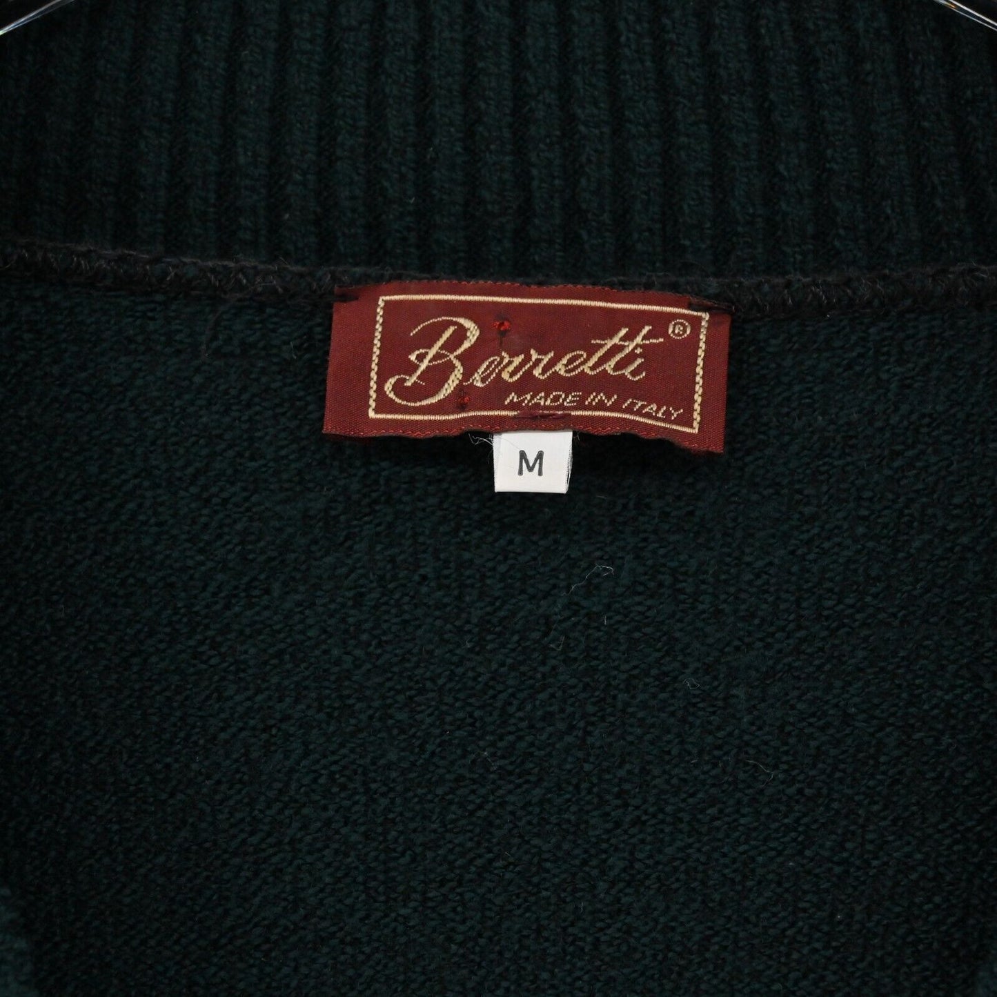 BERRETTI Sweater Womens Size M Wool Blend Dark Green V Neck Knit Italy Preppy