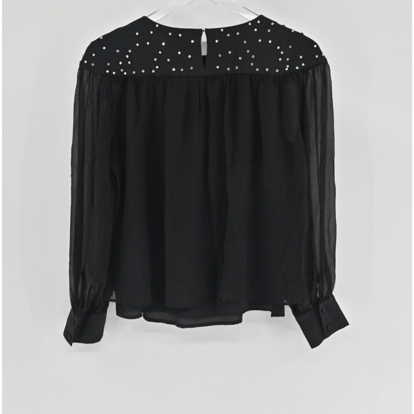 PHILLIP LIM Womens Silk Top Size 6 Black Rhinestone Balloon Sleeve Glam Holiday